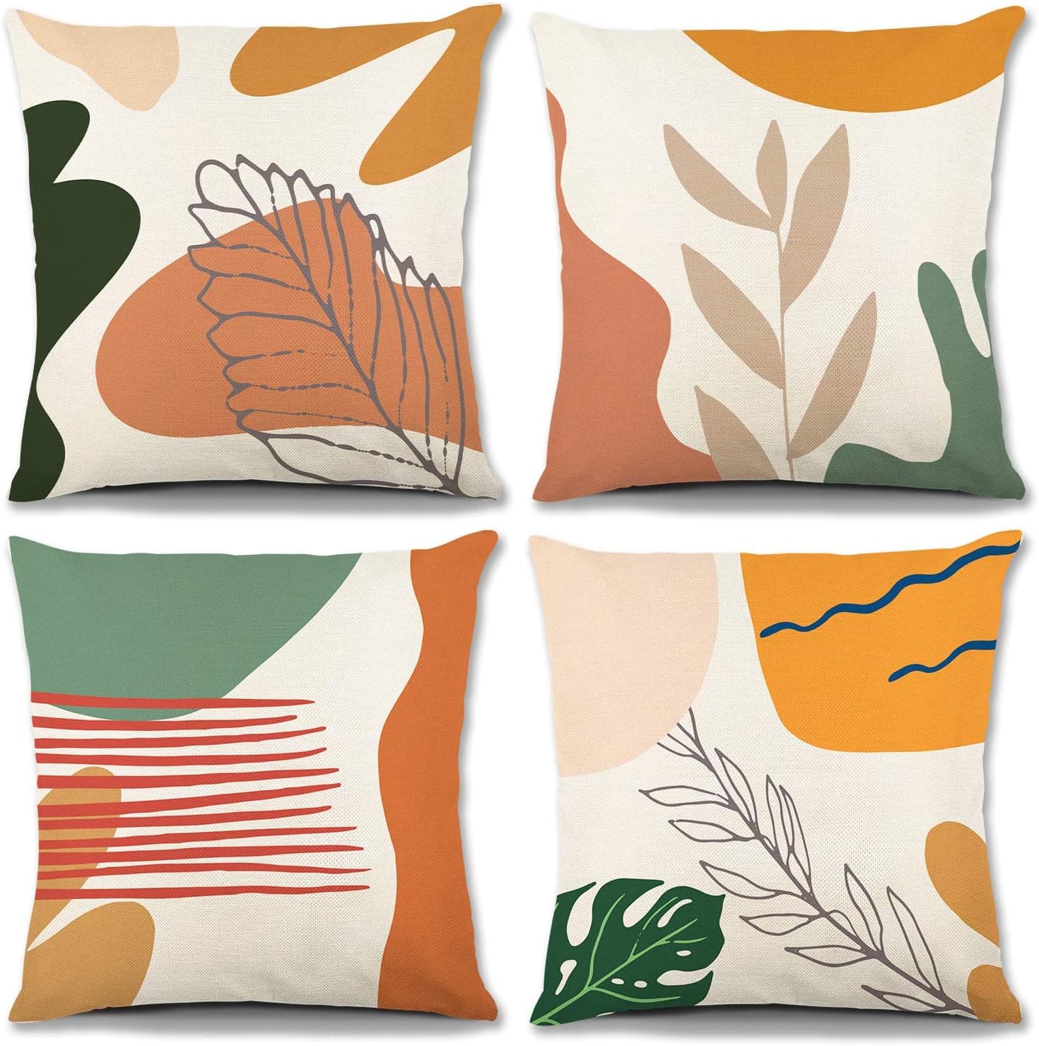 Molili Abstract Boho Pillow Covers Geometric Floral 20x20 Set of 4 Burnt Orange Throw Pillow Covers Minimalism Rustic Linen Decorations Cushion Case for Couch Sofa Bed Outdoor Home Decor