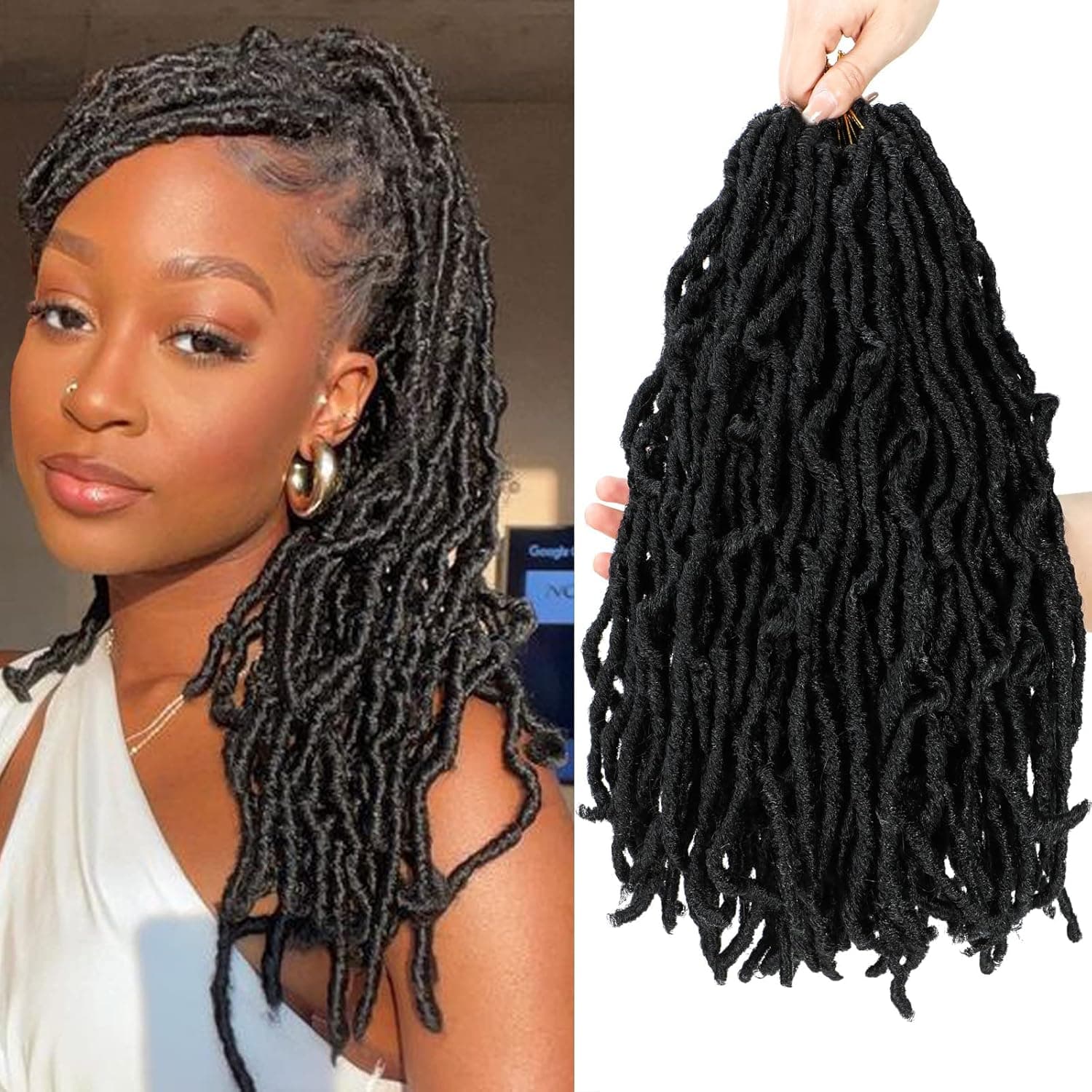 Faux Locs Crochet Hair 14 Inch 7 Packs New Soft Locs Crochet Hair Crochet Faux Locs Natural Black Goddess Crochet Hair for Black Women Pre Looped Curly Wave Butterfly Locs Crochet Hair Synthetic Hair Extensions(7 Packs,1B#)