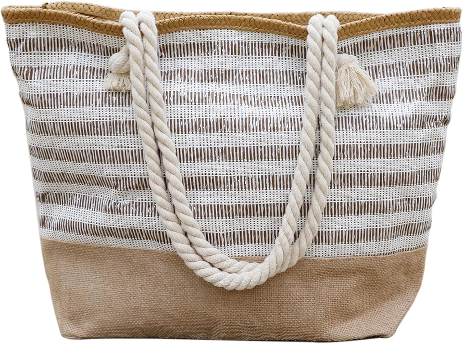 utop Large Beach bag for Women Straw Beach Tote Bags Cotton Rope Handles Durable Lightweight with Large Capacity Bags