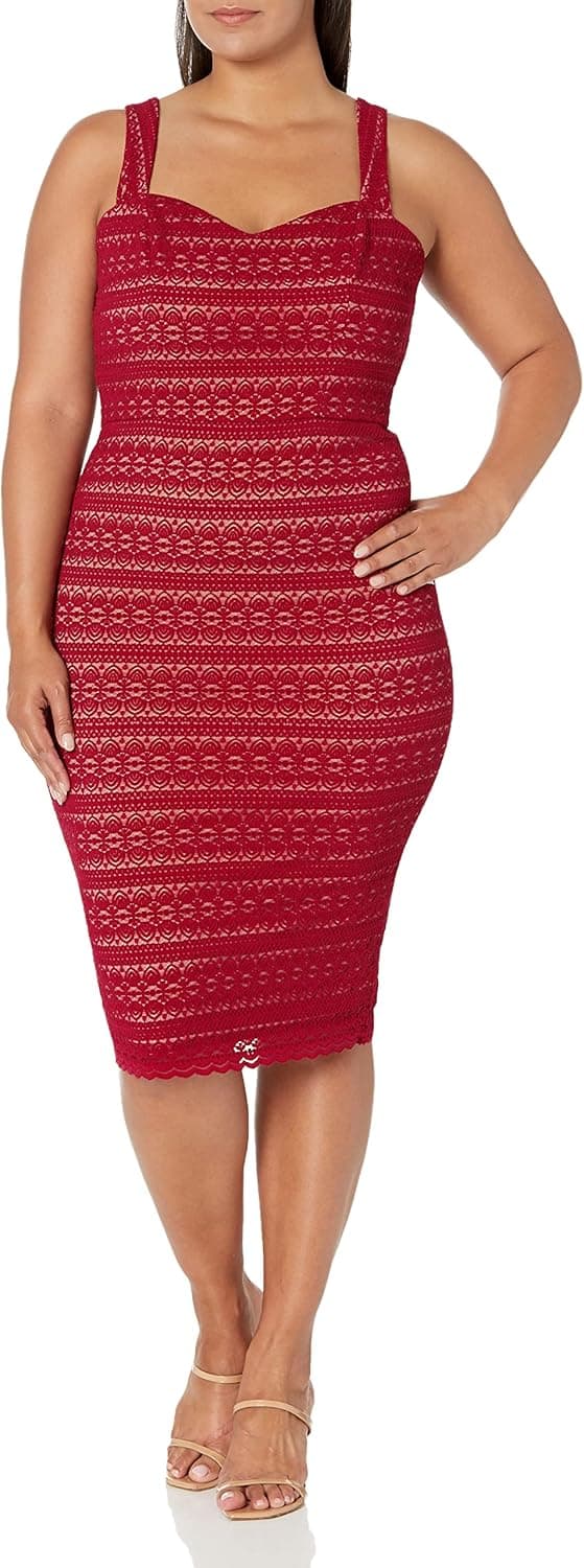 Dress the Population Women's Nicole Sweetheart Neck Bodycon Midi Dress