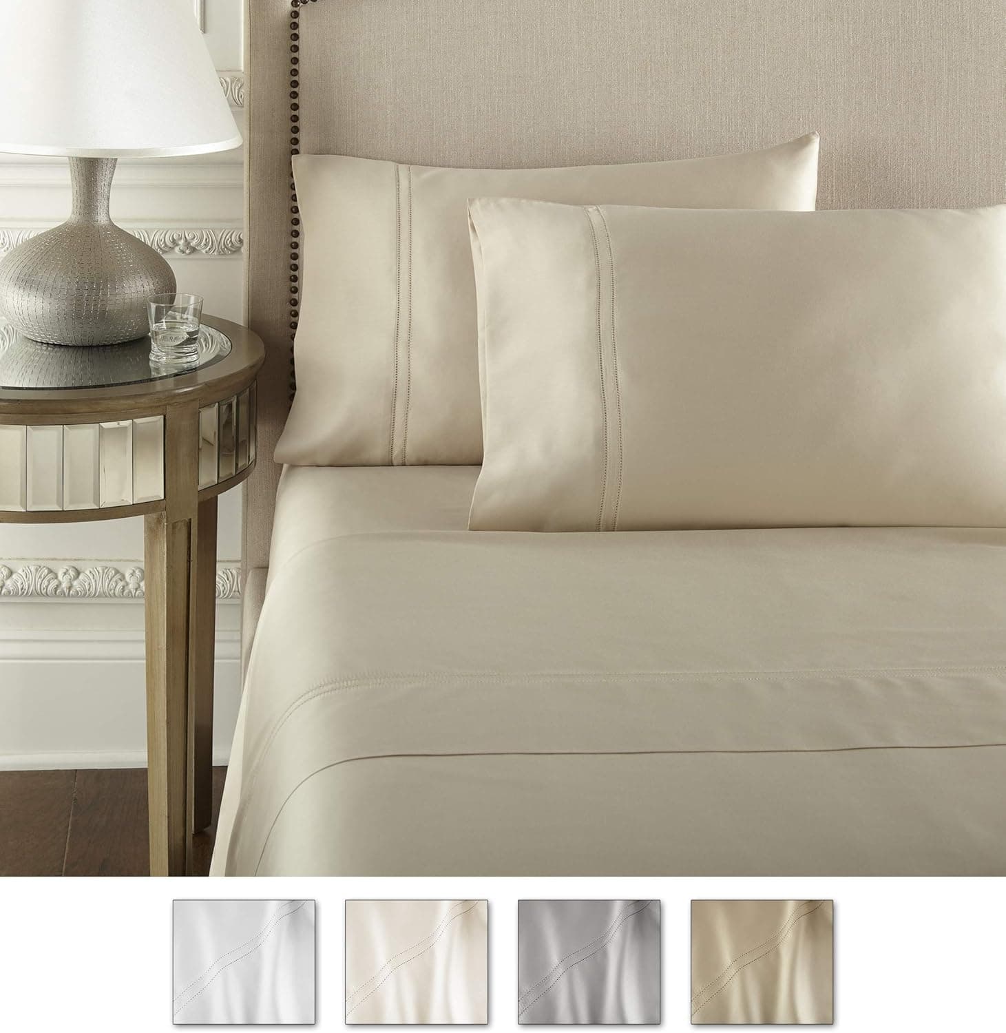 Pure Parima Luxury 100% CEA Certified Egyptian Cotton Sheet Bed Set, Extra-Long Staple, Cool, Breathable, Ultra Comfort, Double Hem-Stitched, Flat, Fitted, and 2 Pillow Cases (Tan, California King)