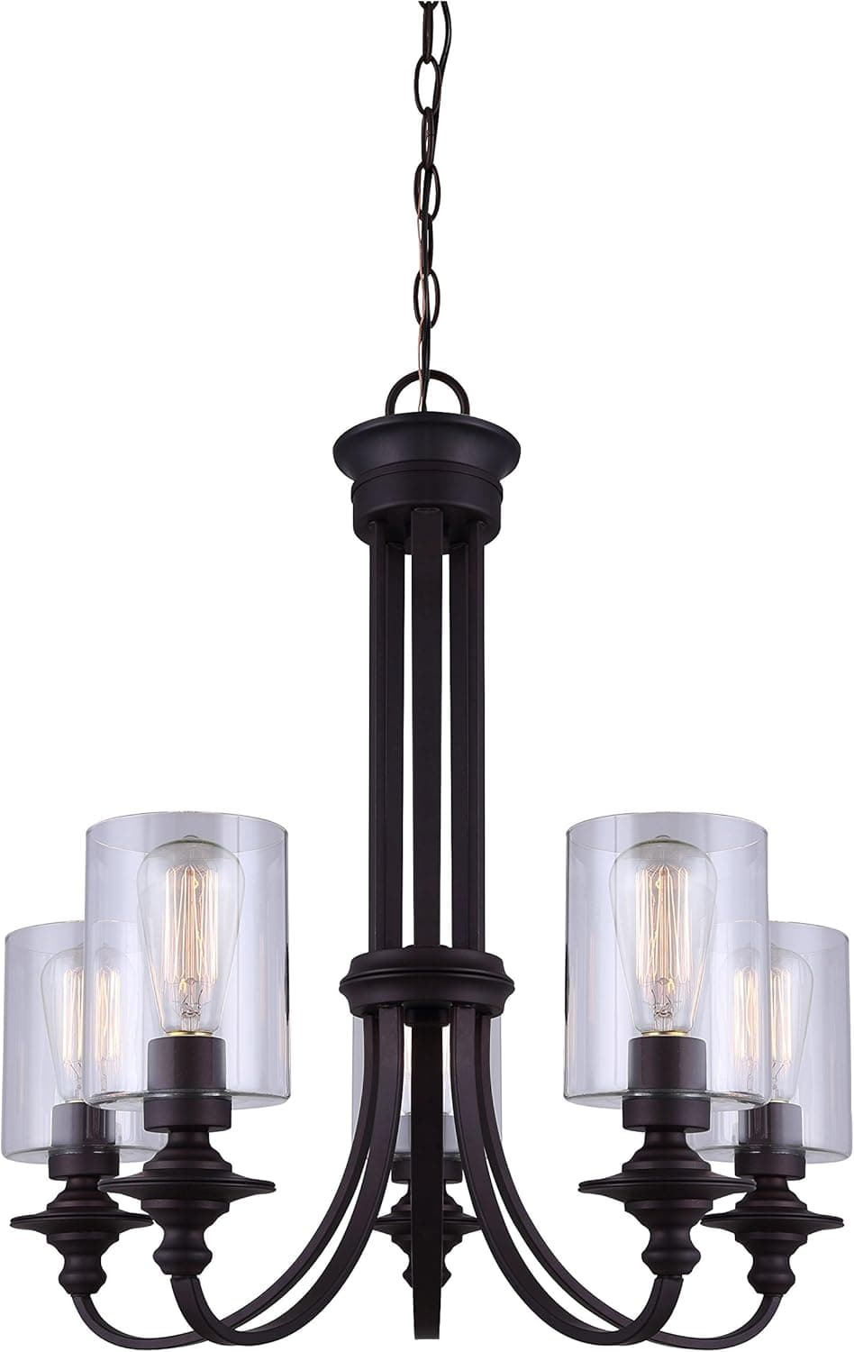 Canarm ICH586A05ORB York 5 Light Chain Chandelier with Clear Glass, 25.59" x 14.75" x 14.17", Oil Rubbed Bronze