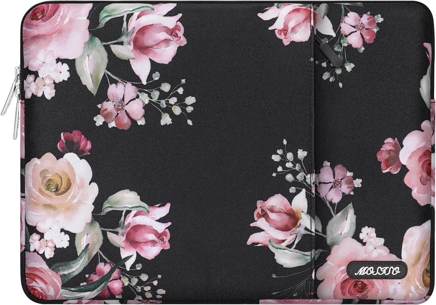 MOSISO Laptop Sleeve Compatible with MacBook Air/Pro, 13-13.3 inch Notebook, Compatible with MacBook Pro 14 inch 2023-2021 A2779 M2 A2442 M1, Lisianthus Flower Polyester Vertical Bag with Pocket,Black