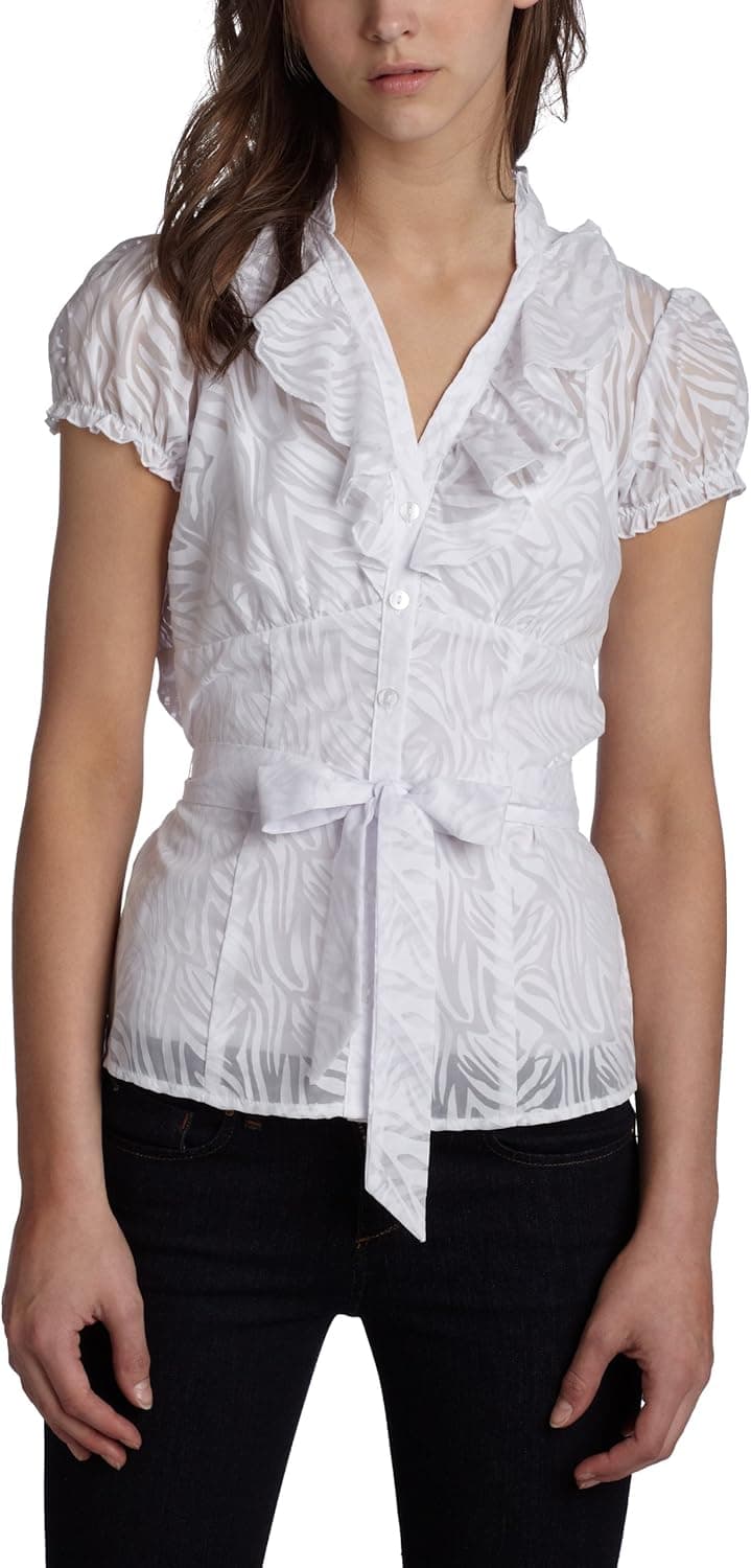 A Byer Juniors Crisp Ruffle Front Top