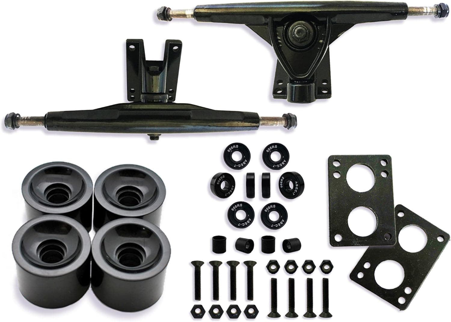 Vj skateshop Longboard Skateboard Combo Package with 70mm Wheels 7inch 180mm Aluminum Trucks, Bearings Hardware Complete Set (Silver Truck/Sky Blue Wheel)