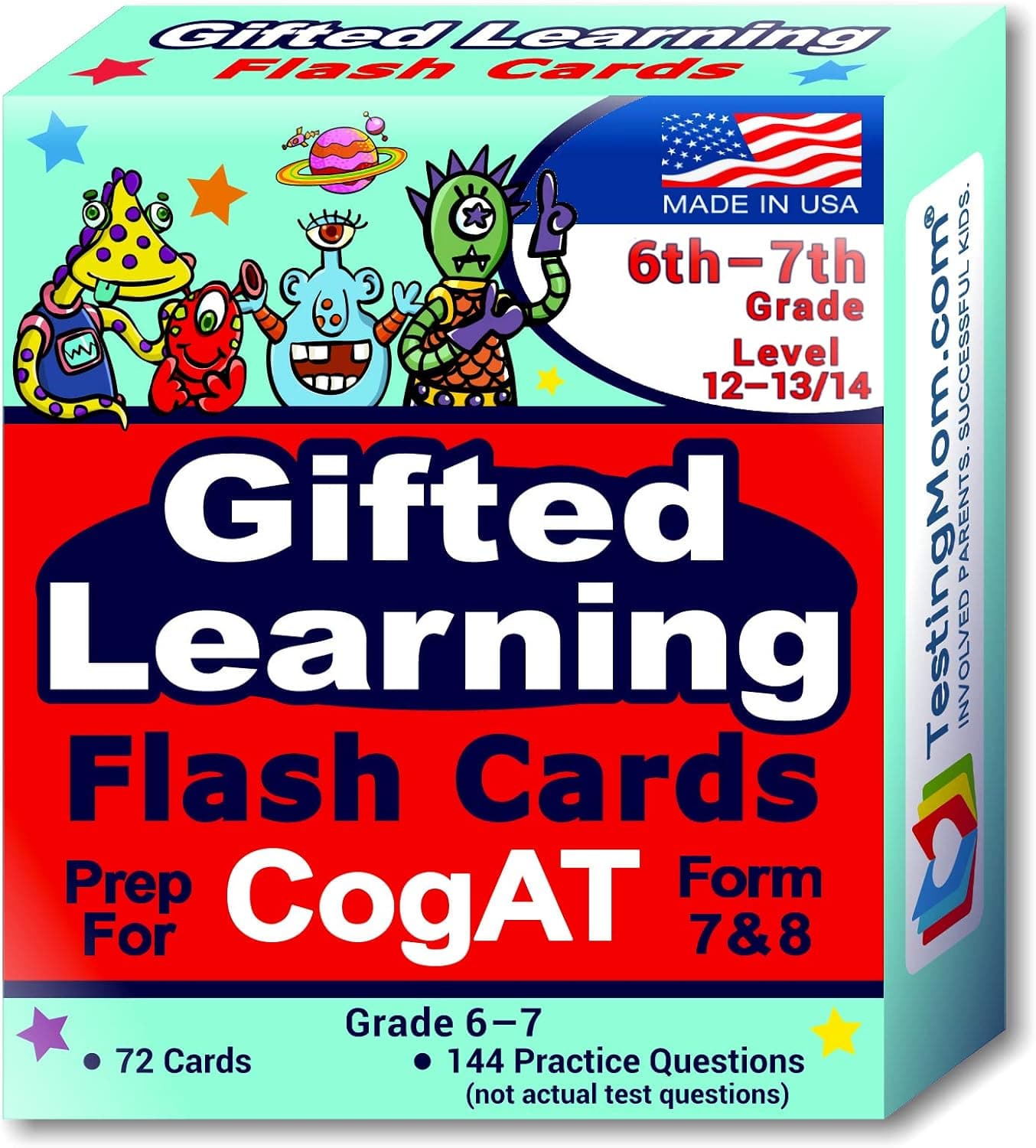 TestingMom.com CogAT Test Prep Flash Cards – Grade 6 (Level 12) - Grade 7 (Level 13/14) – 140+ Practice Questions – Tips for Higher Scores on The 6th Grade - 7th Grade CogAT – Verbal & Non-Verbal