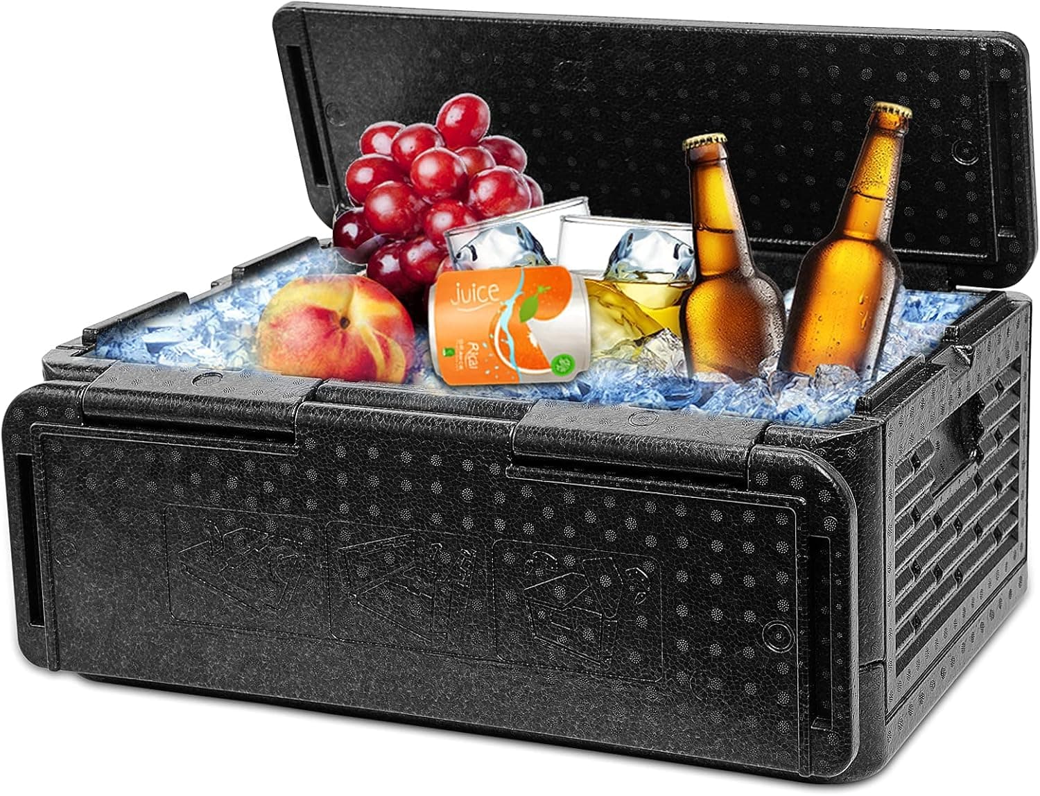 Camping Coolers, Outrora Black 39L 60 Can Large Insulated Cooler Ice Chest, Waterproof Surface Collapsible Keep Cold and Warm Portable Personal Car Cooler for Camping, Hiking, Fishing, Travel, Beach