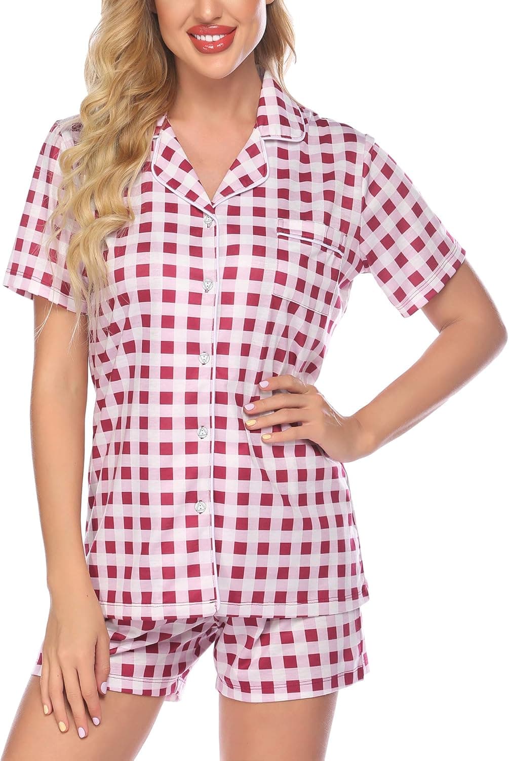 Ekouaer Women Classic Soft Short Pajamas Set