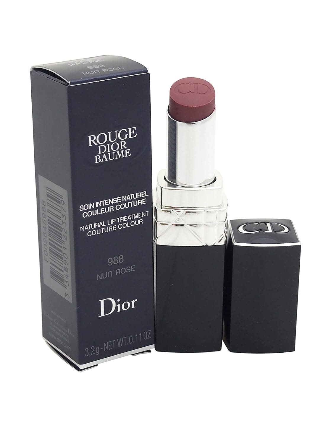 Christian Dior Rouge Dior Baume Natural Lip Treatment Makeup, No. 988 Nuit Rose, 0.11 Ounce