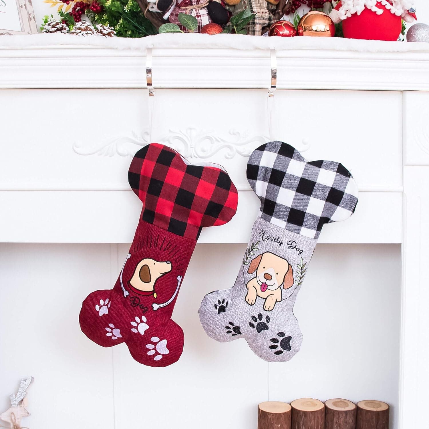 Beyond Your Thoughts Cartoon Dog Christmas Stockings Dog Pet Cute Pattern Stockings Ornament Fireplace Hanging Stockings for Pet and Christmas Decoration