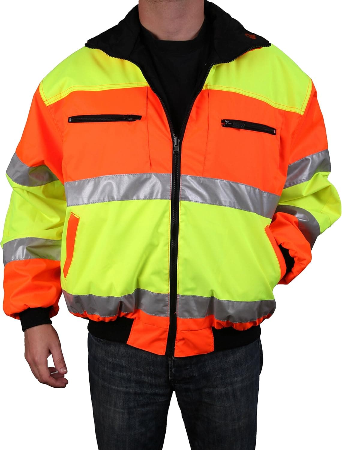 Safety Depot Cold Climate Safety Jacket ANSI Approved Class 3, Reversible, Water Resistant with Pockets (4XL)