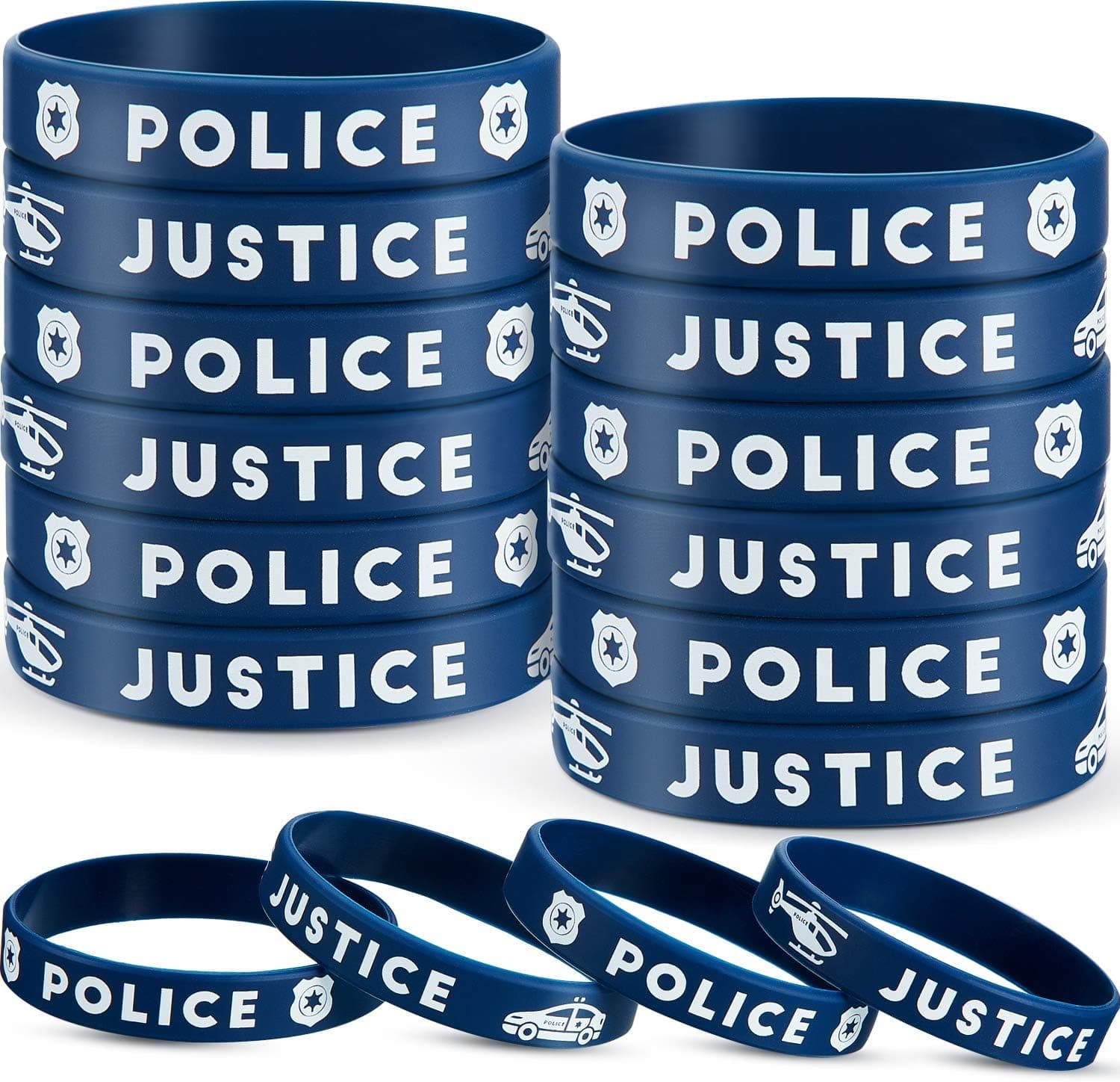 SATINIOR Police Party Favors Police Silicone Rubber Bracelets Wristbands for Police Themed Birthday Party Police Graduation Party Decorations (24)