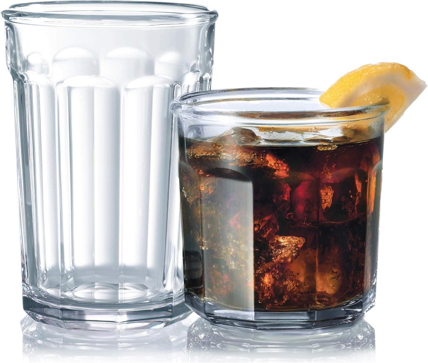 Set of 16 Durable Drinking Glasses | Glassware Set Includes 8-21 oz Highball Glasses 8-14 oz Tumbler Glasses | Elegant Heavy Base Working Glasses Ideal for Water, Juice, Beer, Wine, and Cocktails