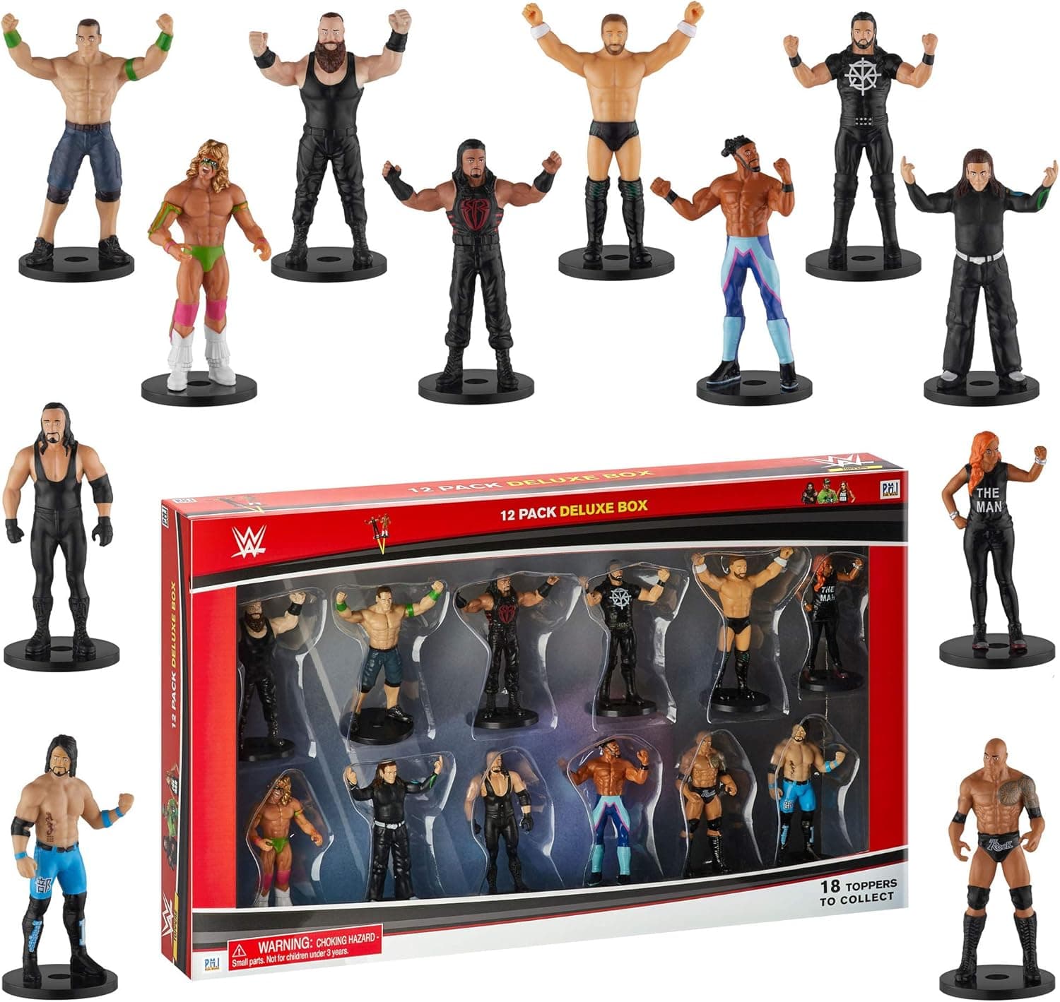 PMI WWE Superstar Pencil Toppers, Set of 12 – WWE Superstars for Writing, Party Decor, Toppers Gifts – Ultimate Warrior, Roman Reigns, Kofi Kingston, Braun Strowman and More -Set B
