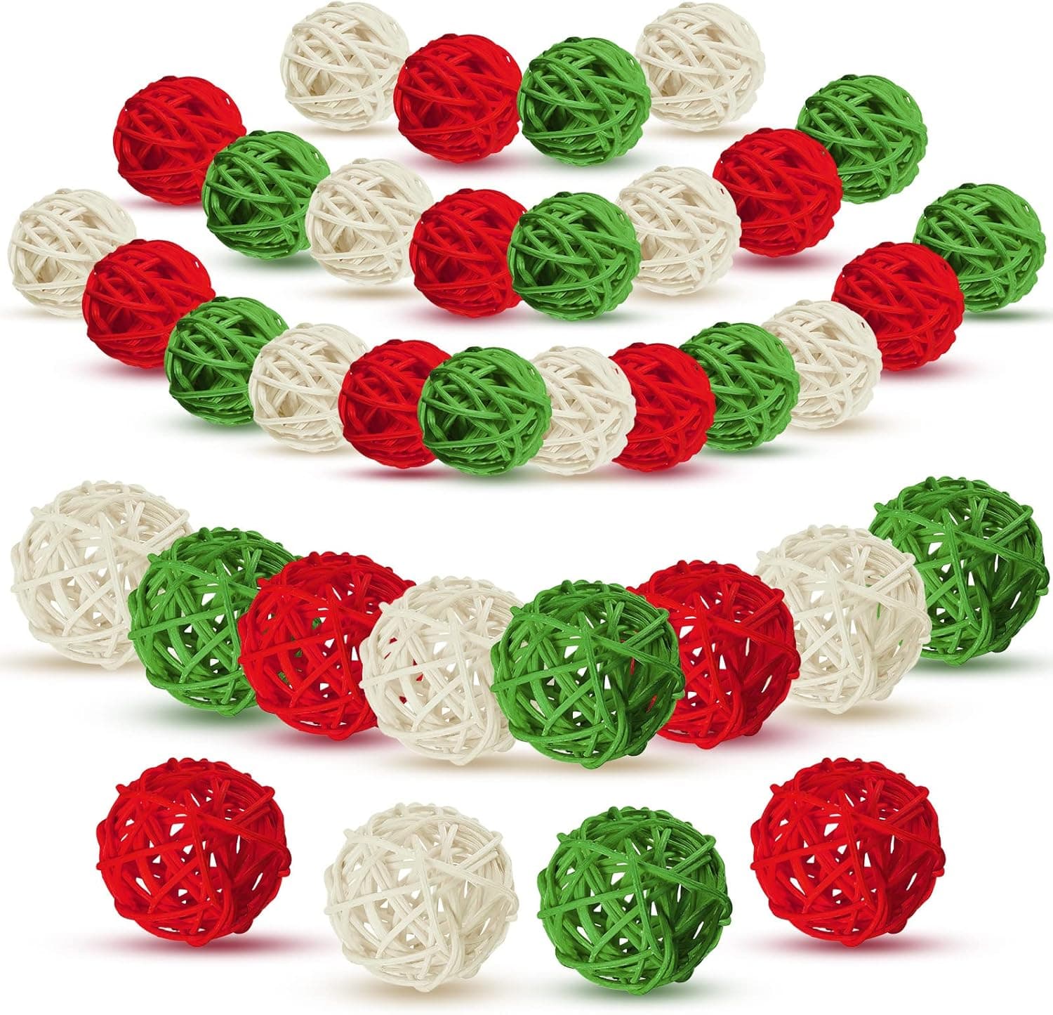 36 Pieces Vase Filler Wicker Rattan Balls Colorful Vase Filler for Home Decor Table Decorative Balls for Bowls Natural Rattan Balls for Holiday Party Decoration(Red, Green, Natural Color, Round)