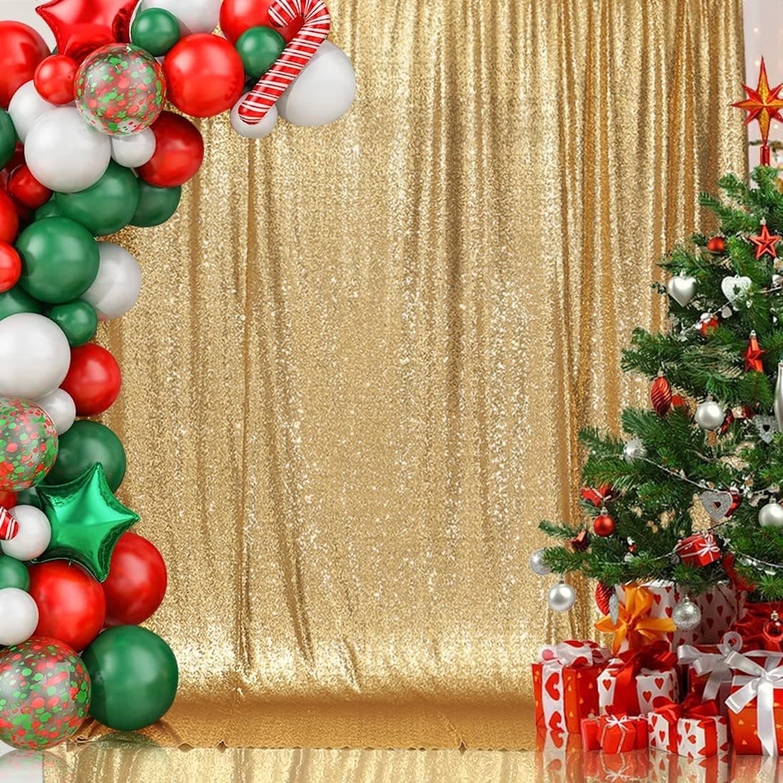 Gold Sequin Photography Backdrop Curtain for Wedding Party Decoration Festival Ceremony 8ft x 8ft Gold