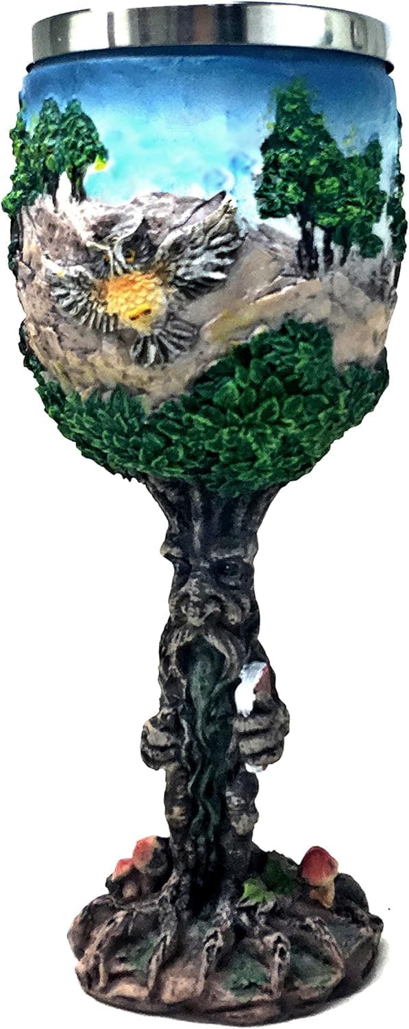 Bellaa 29967 Tree Man Goblet Wine Chalice Resin Body Stainless Steel