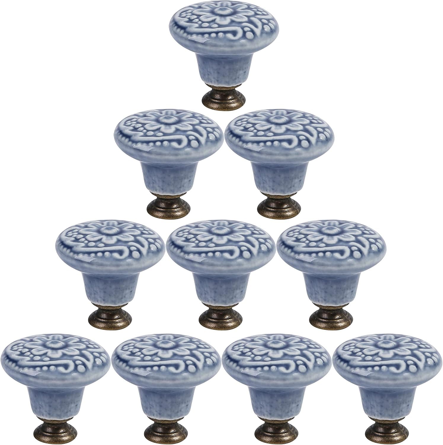 HOUSEHOOK Set of 10 Ceramic Knobs for Kitchen Cabinets, Dressers, and Drawers - Stylish Bathroom and Wardrobe Hardware with Long and Short Screws Included(Light Blue)