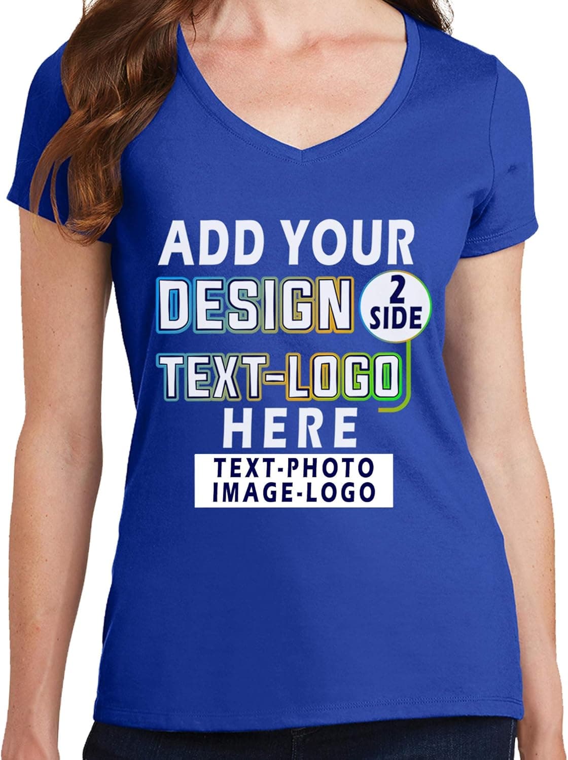 Personalized T-Shirts for Women Design Your Own Add Picture Photo Text Front Back Side Custom V Neck Shirts