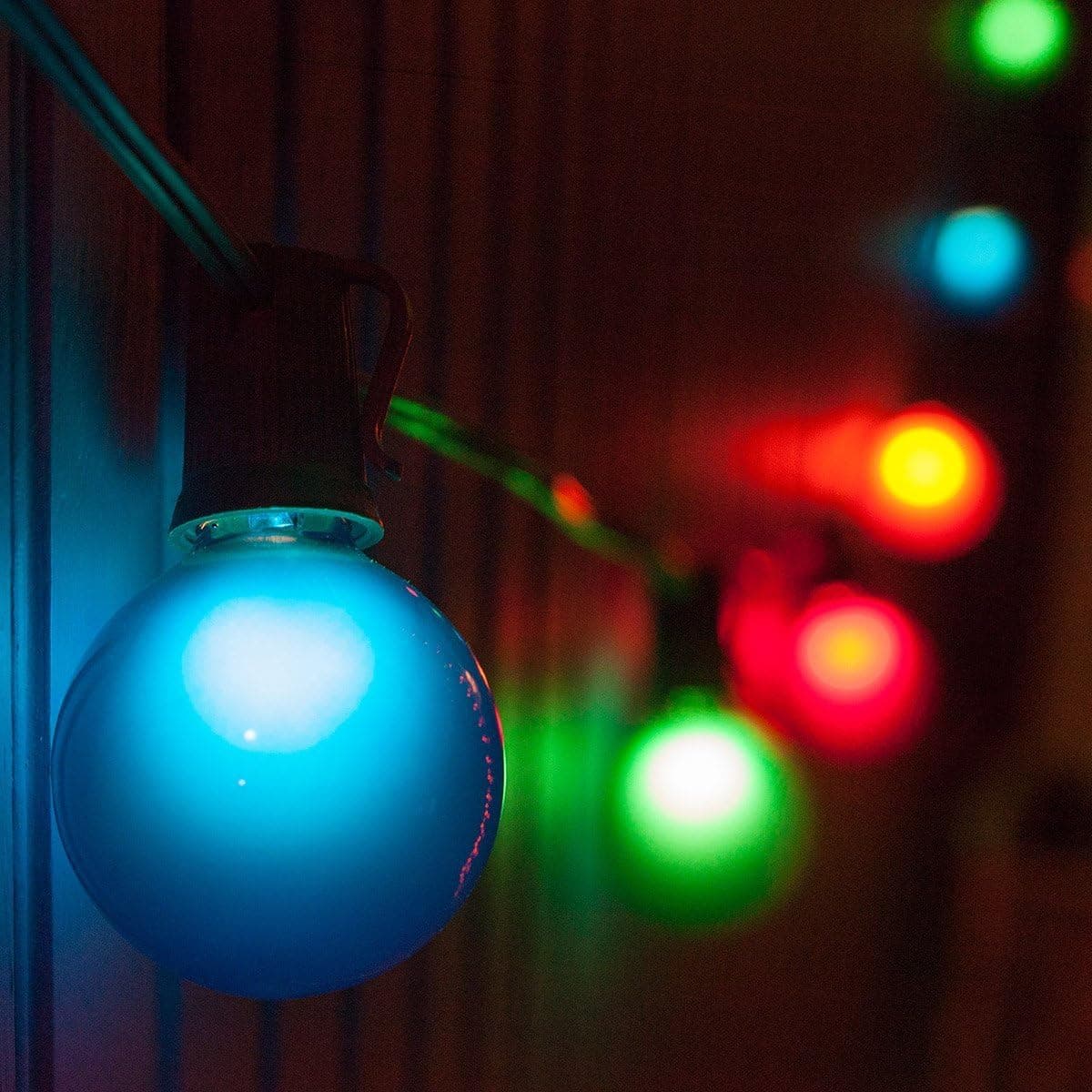 15 Multicolor Satin G50 Patio String Lights on Black Wire - Indoor Outdoor Patio String Lights, Globe Bulb String Lights, Patio Lights Black Wire (15 Lights, 15 Ft)