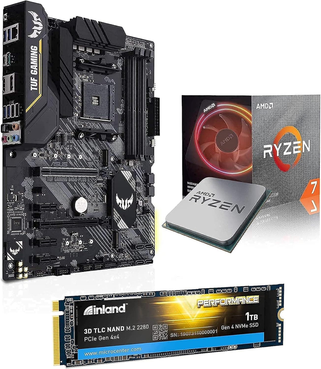 INLAND Performance 1TB PCIE GEN 4.0 SSD+Micro Center AMD Ryzen 7 3700X Desktop Processor Bundle with ASUS TUF Gaming B450-PLUS II ATX Gaming Motherboard
