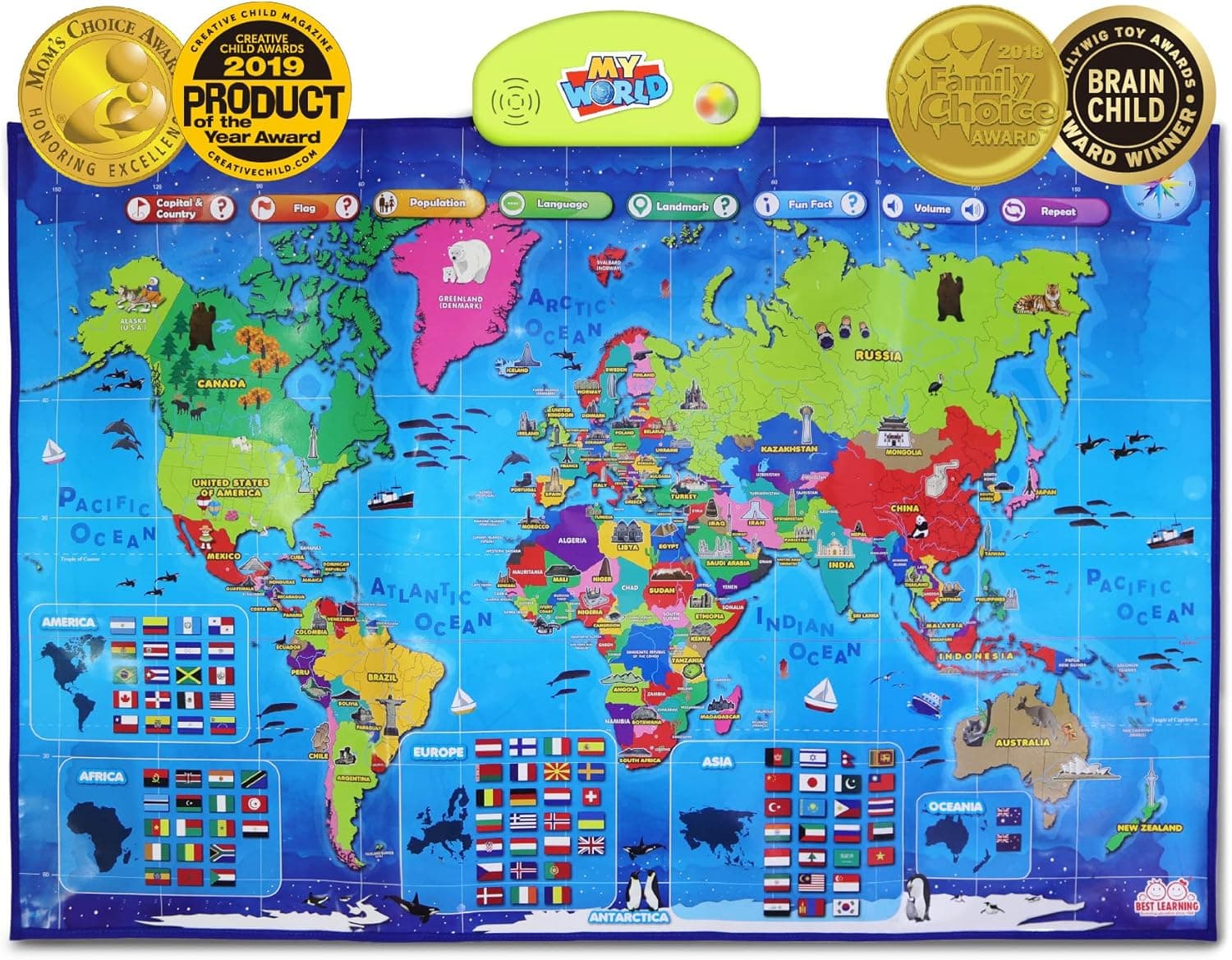 BEST LEARNING i-Poster My World Interactive Map - Educational Talking Toy for Children of Ages 5 to 12 Years Old | Perfect Geography Learning Game as a Gift for Kids Ages 8-12