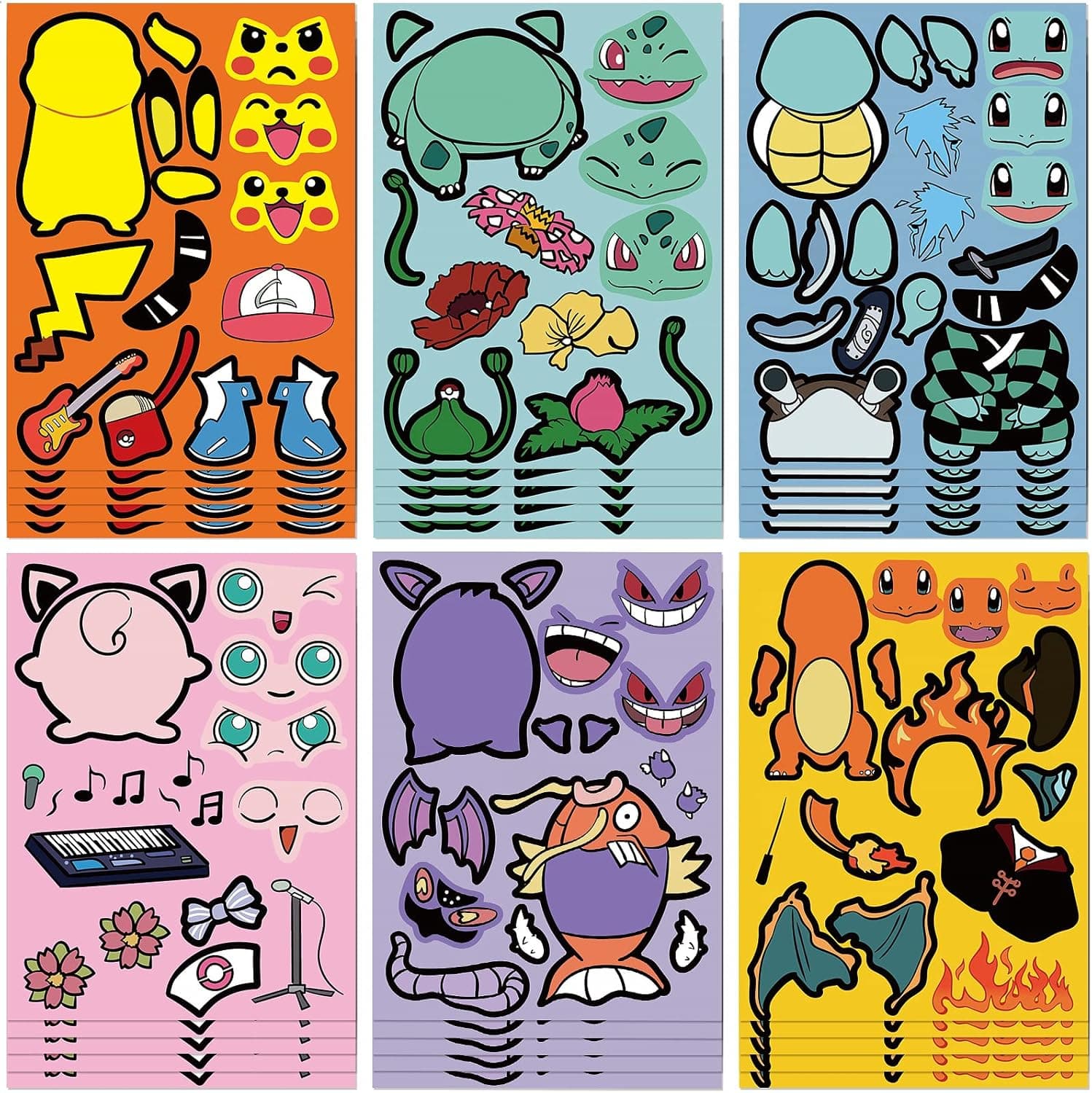 Cartoon Stickers Book for Kids Crafts -24 Sheets of Make a Face DIY Activity Anime Sticker Sheets, Birthday Party Favors Supplies Decorations for Toys Gift