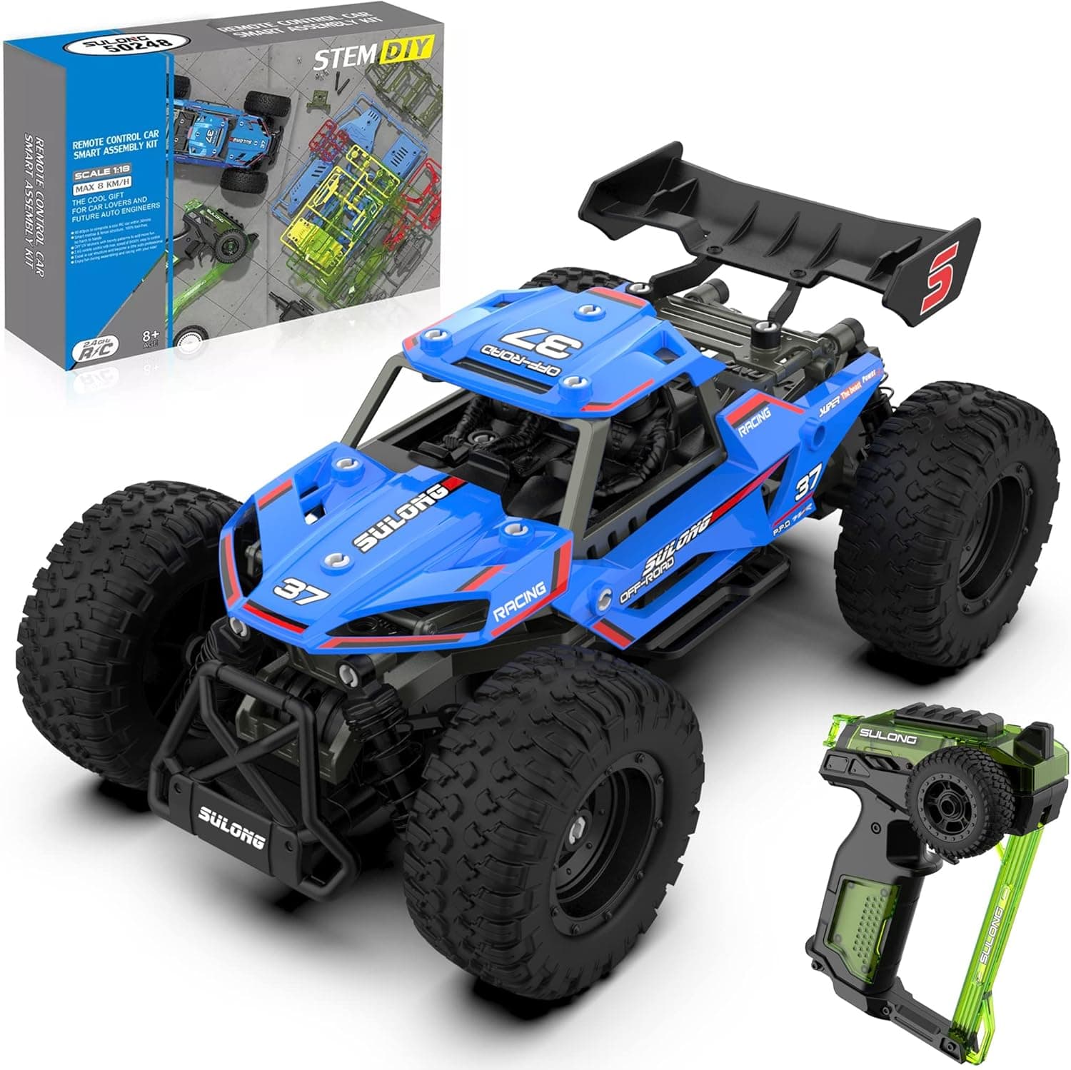 EonBlue Building Blocks Remote Control Car Kids Assemble Educational Construction Toys Age 8 9 10 11 12 Year Old Boys Girls Gifts, STEM RC Racing Car Roadster Model Kits Racer Teens Adults (Blue)
