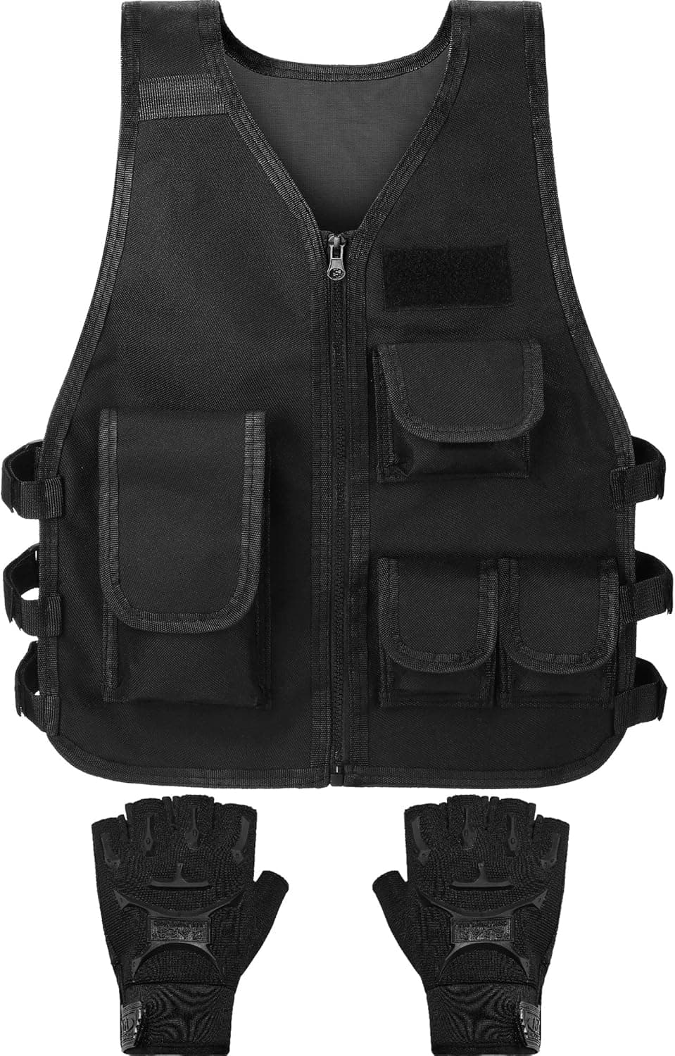 SATINIOR Kids Army Combat Vest Tactical Vest Children Vest Kids Combat Vest Outdoor with Children Half Finger Fingerless Short Gloves Mitten Army Green Black Breathable Adjustable