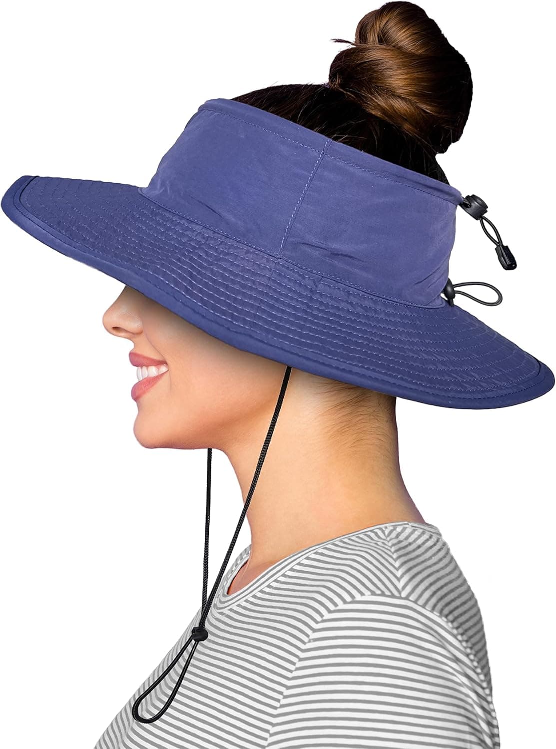 BOONIEVISOR Topless Sun Hat Wide Brim for Ponytail, Curly Hair, Messy Bun, Dreadlocks UPF 50 Outdoor Hat