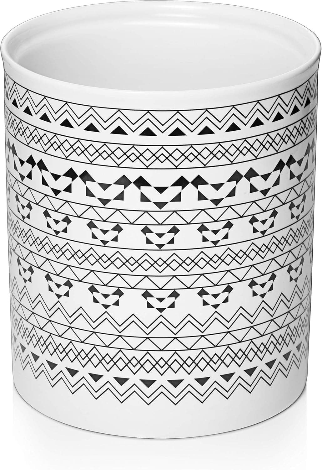 DOWAN Kitchen Utensil Holder for Countertop - 7.2" Large Ceramic Utensil Crock, Cooking Utensil Holder Bohemian Style for Kitchen Décor, Anti Slip & Scratch Cork Bottom, White & Black Pattern