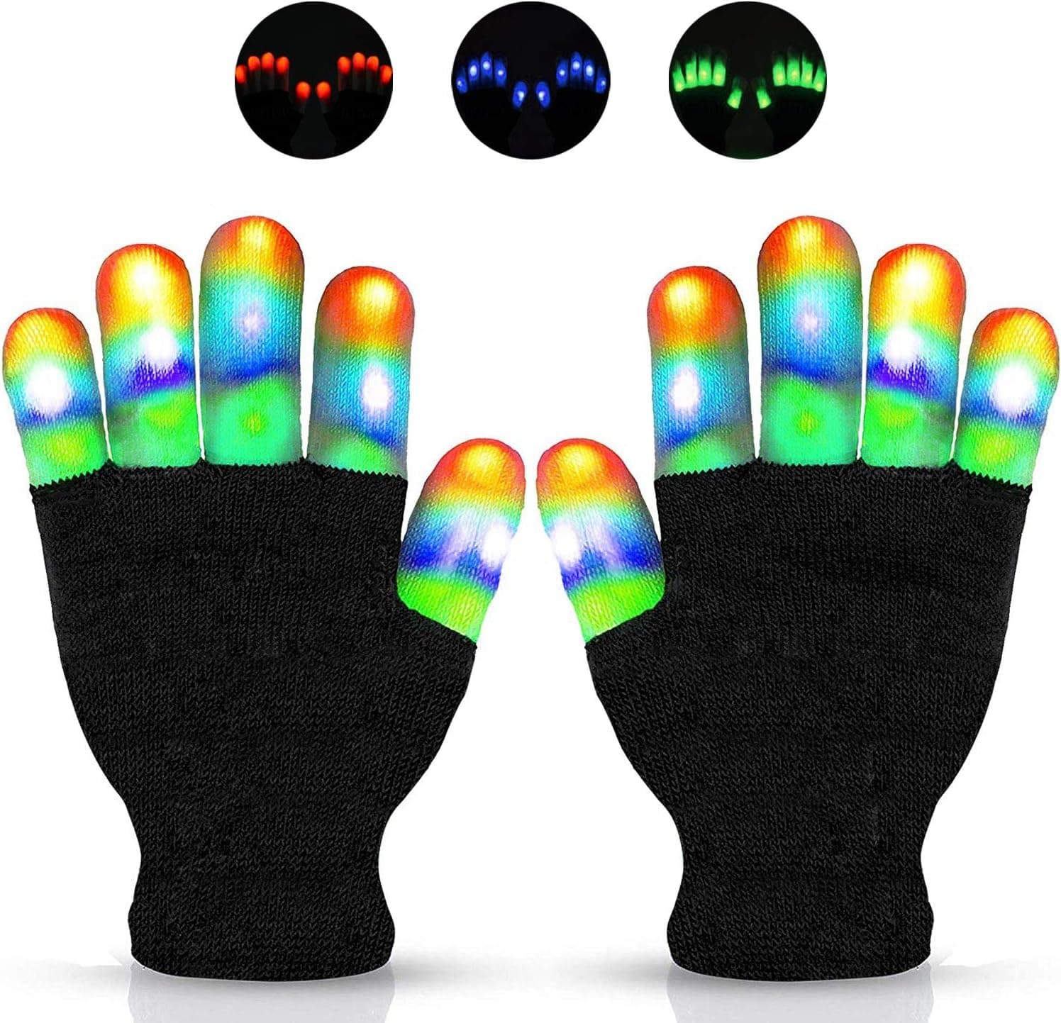 CAZON LED Gloves Toys for 4-8 Year Old Boys and Girls Light Up Gloves 3 Colors 6 Modes Flashing Finger Lights Christmas Costume Party Gift for Boys or Girls Age 6 7 8 9 10 11 12 (Kids)