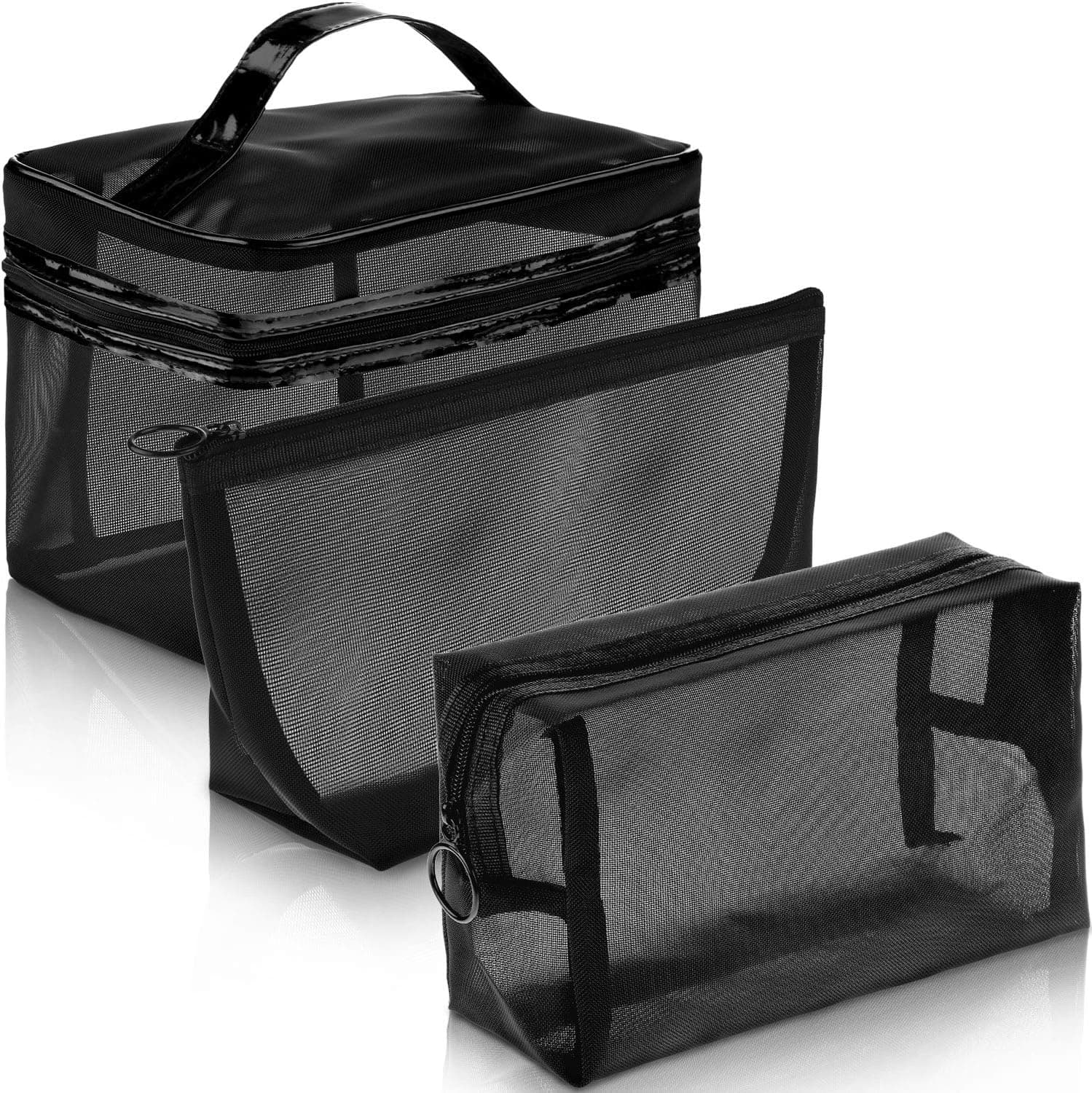 3 Pieces Mesh Makeup Bag Black Mesh Zipper Pouch Travel Cosmetic Organizer Case Travel Toiletry Bag Organize Supplies Cosmetics Accessories for Daily or Travel to Keep Small Items