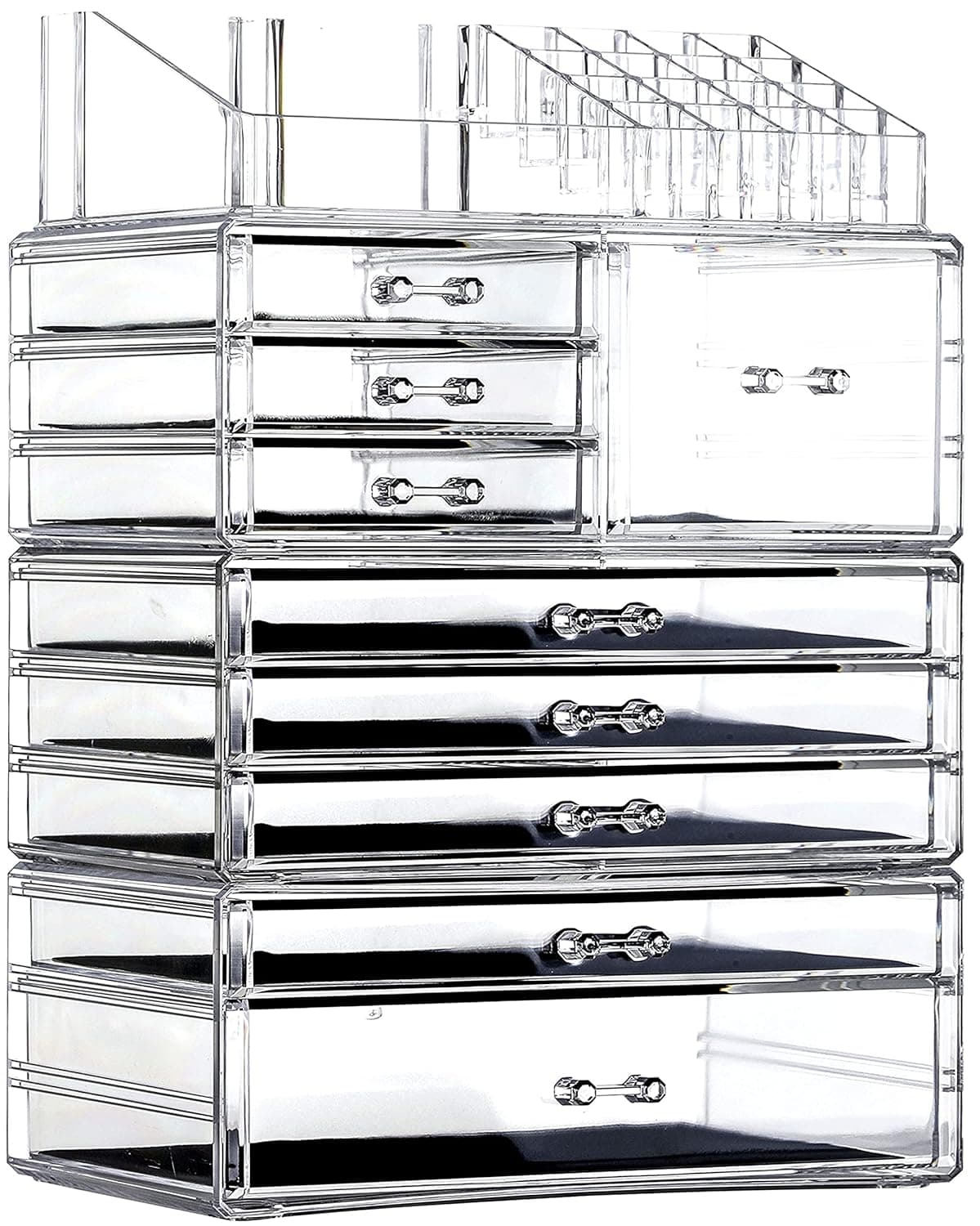 Clear Makeup Organizer and Storage For Vanity,Large Acrylic Cosmetics Display Cases With Stackable Drawers For Bathroom Counter Dresser Brushes Lipsticks Skin Care Beauty Skincare Product Organizing