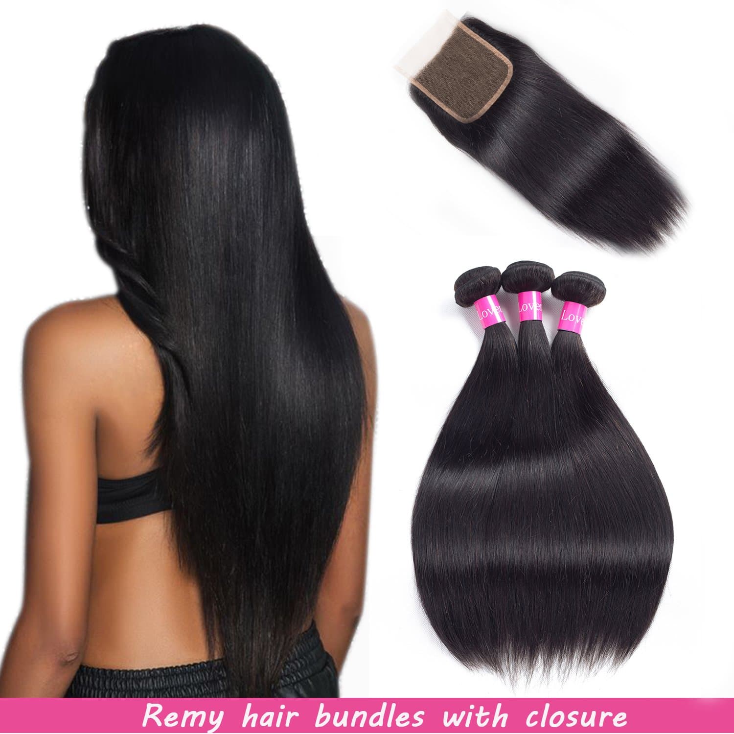FB30 Body Wave Human Hair Bundles (18 20 22+16, 1B Straight Hair 3 Bundles with Closure)