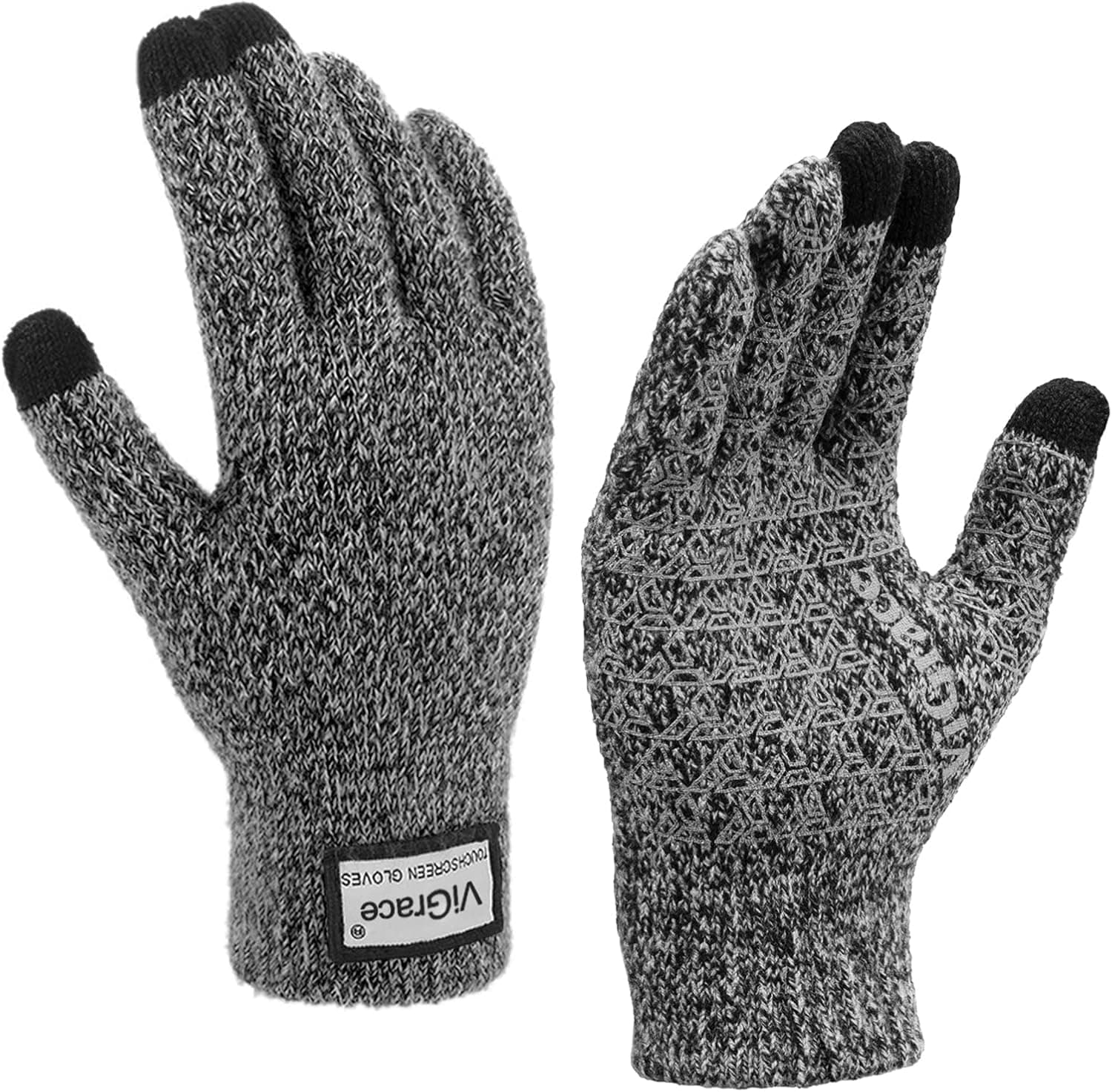 ViGrace Winter Warm Touchscreen Gloves for Men and Women Touch Screen Fleece Lined Knit Anti-Slip Wool Glove