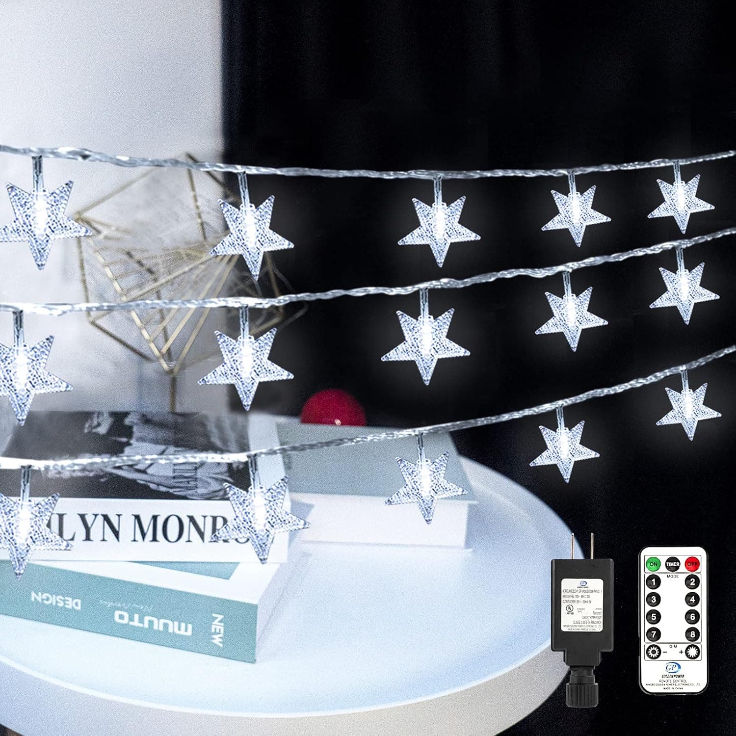 Koxly Star String Lights 49 Ft 100 LED 8 Modes Plug in Twinkle Light with Remote Control Fairy Lights for Bedroom Indoor Outdoor Christmas Tree Room Decor Warm White and Cool White