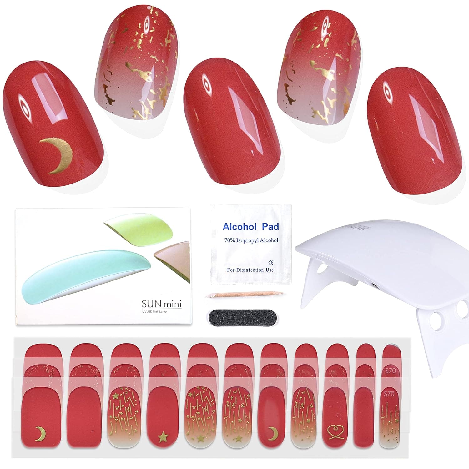 M MISS MODA Semi Cured Gel Nail Strips Kit with UV LED Light Gel Nail Wraps Nail Art Decoration Gel Nail Sticker (33 Stickers) with UV Lamp