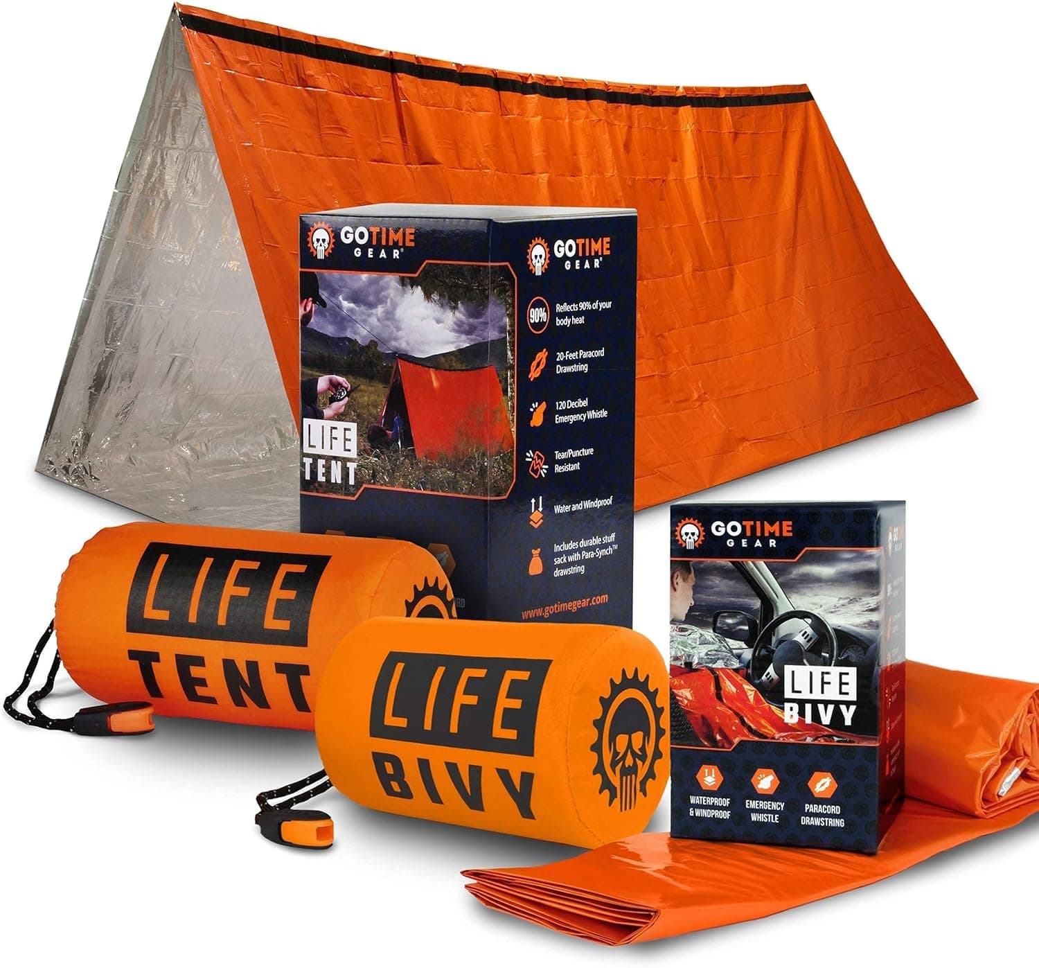 Go Time Gear - Life Bivy Emergency Sleeping Bag Thermal Bivvy and Life Tent Emergency Survival Shelter - Emergency Sleeping Bags and Survival Tent - Emergency Bag Bundle (Orange)