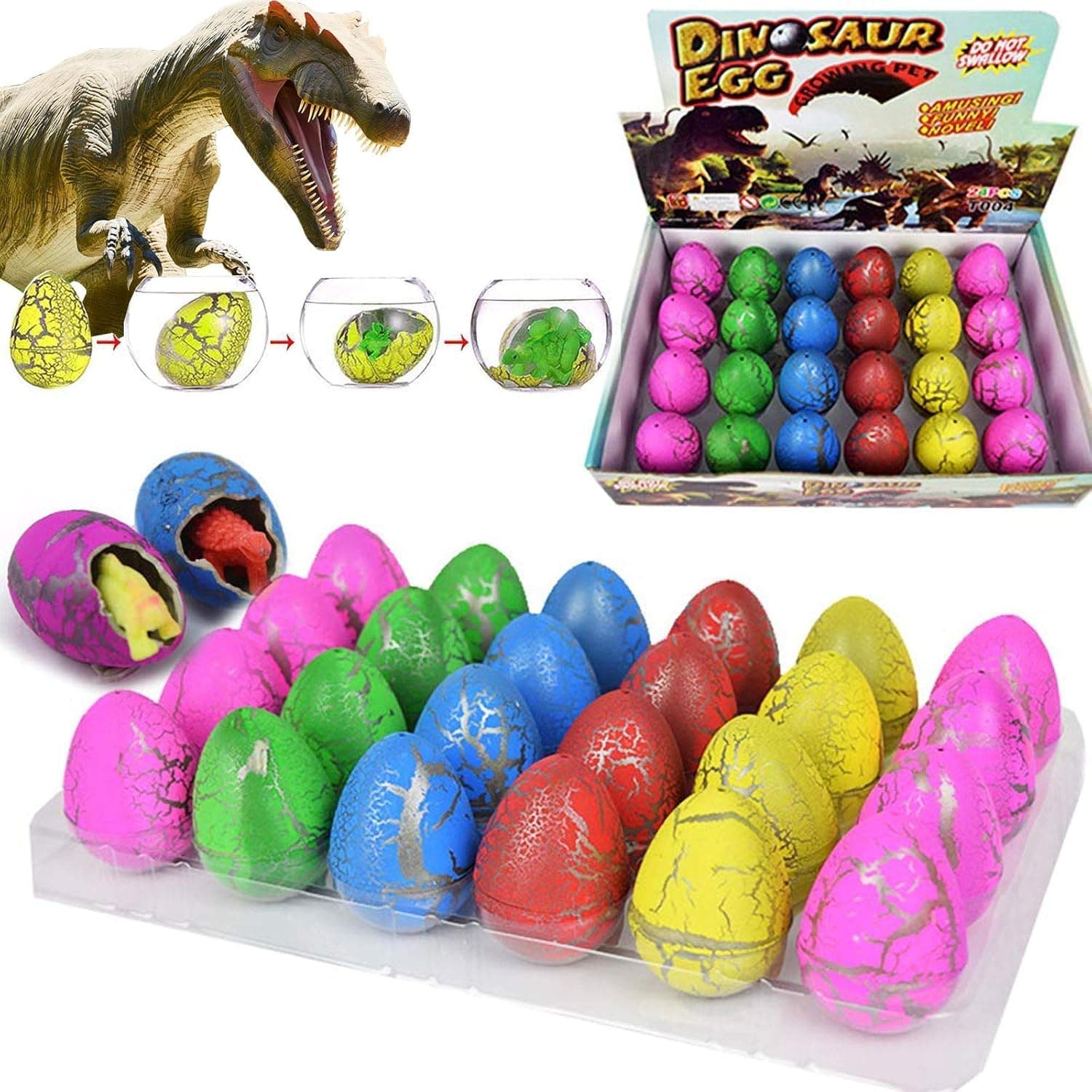Oceanwing Easter Hatching Dinosaur Egg Toys 24 Pack 2.3" Extra Large Easter Eggs That Hatch in Water Novelty Easter Magic Egg Indoor Party Easter decorations Favor Supplies