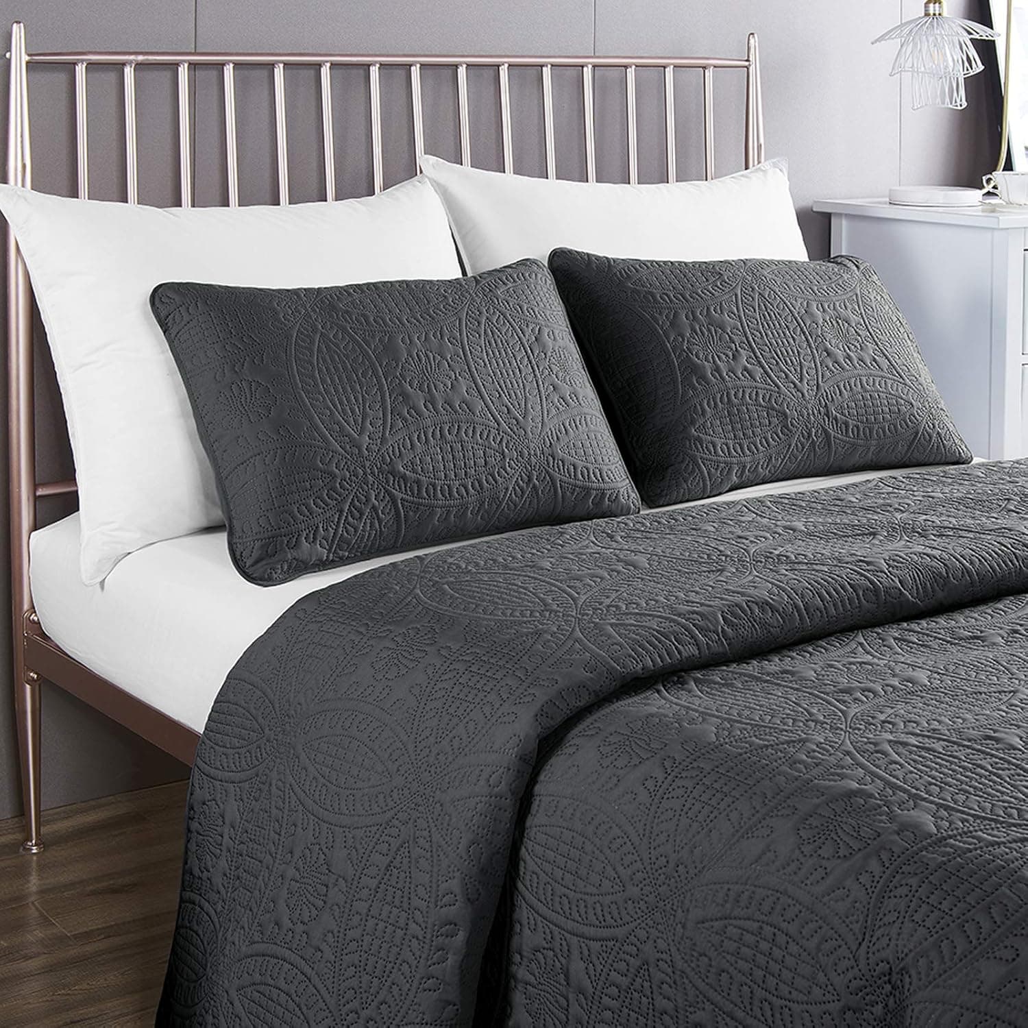 COISINI Bedspread Coverlet Set Dark Grey – Prestige Collection - Comforter Bedding Cover – Brushed Microfiber Bedding 2-Piece Quilt Set (Twin/Twin XL, Dark Grey)