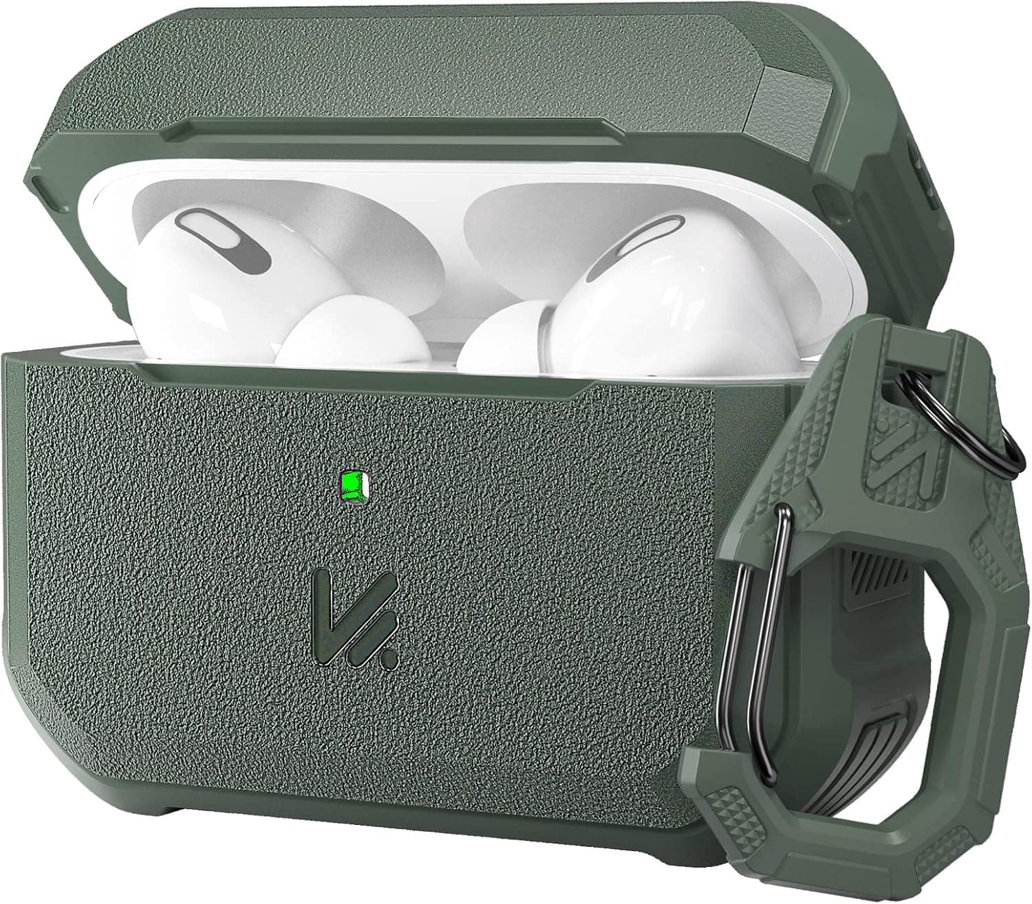 AirPods Pro 2 Case (2022), KMMIN Scratchproof Hard Cover Shockproof Protective Case for Apple AirPods Pro 2nd Generation with Carabiner[Front LED Visible], Army Green