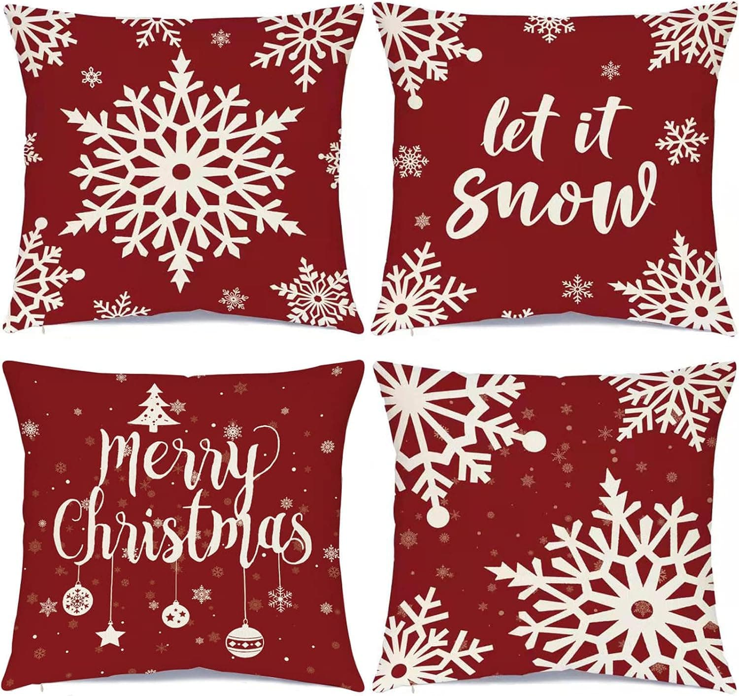 Ueerdand Christmas Decorations Pillow Covers 18 × 18 Inch Set of 4 Farmhouse Pillow Covers Holiday Rustic Linen Pillow Case for Sofa Couch Christmas Decor Throw Pillow Covers