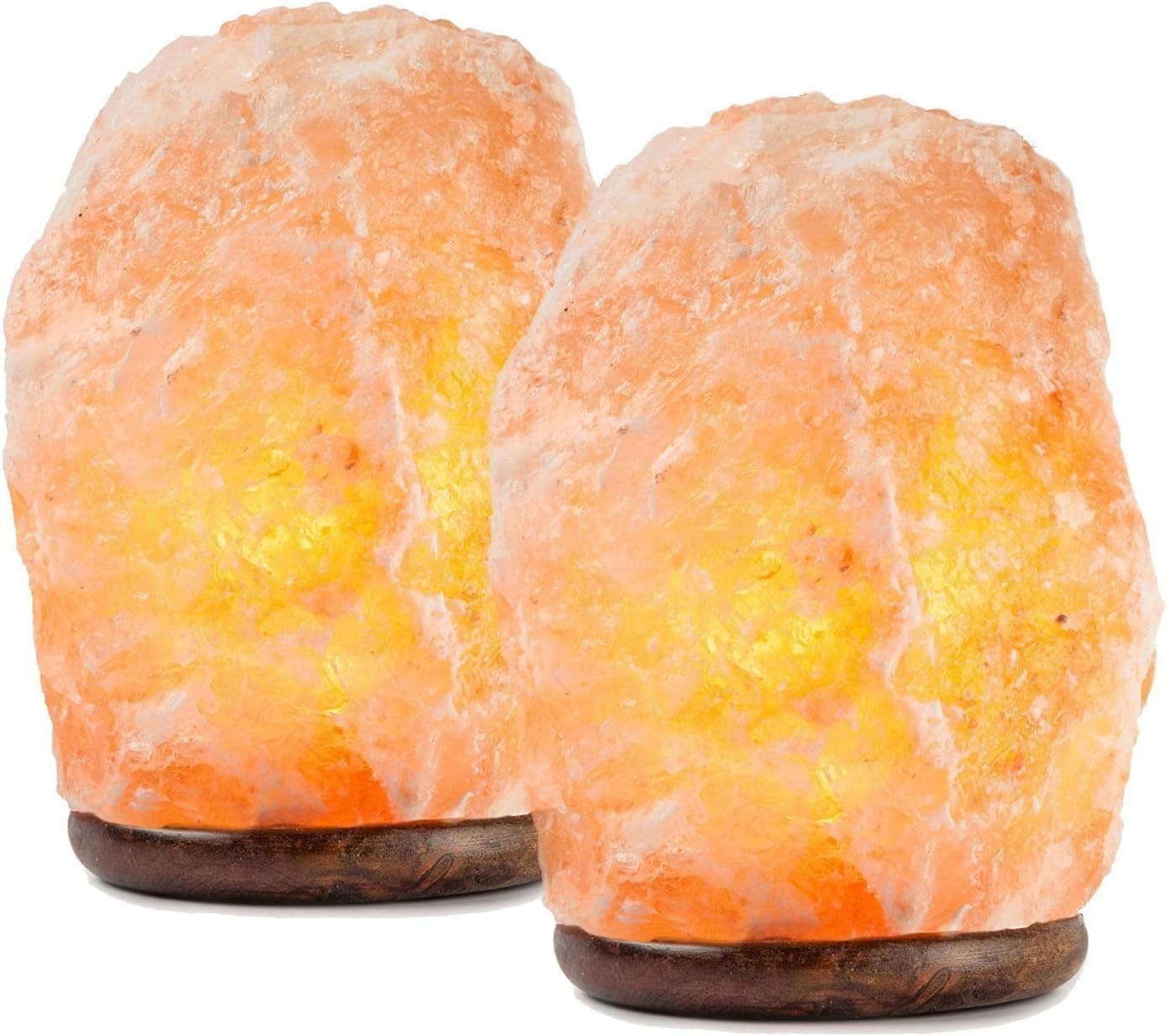 HemingWeigh Natural Himalayan Salt Lamp Hand Carved with Genuine Wood Base, Bulb and On and Off Switch 6 to 8 Inch