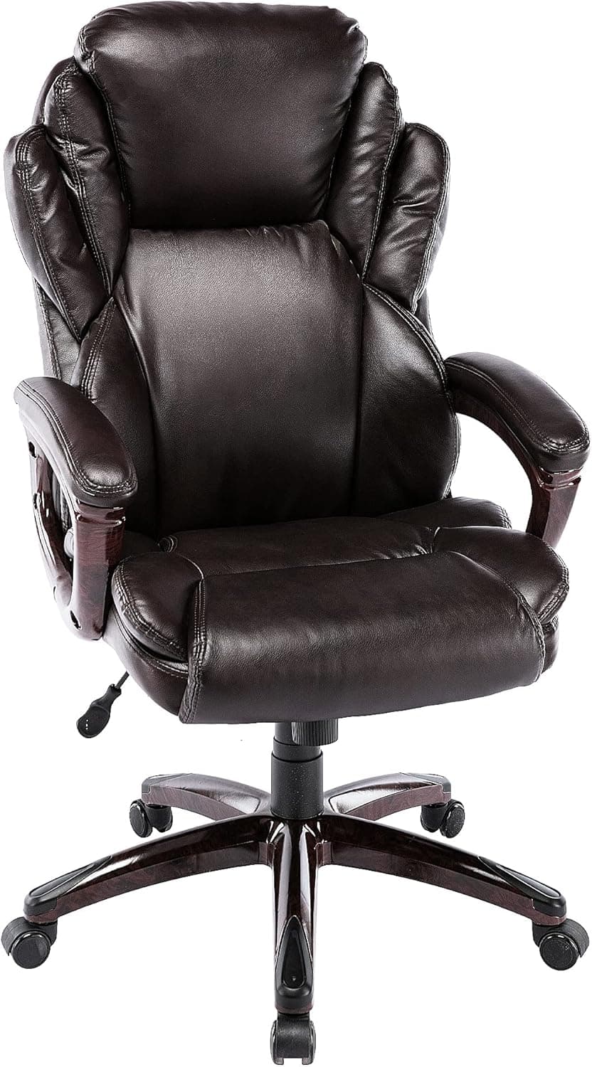 250lb High Back Office Chair-PU Leather Ergonomic Executive Boss Swivel Computer Chair Thick Padded Desk Chair for Home Office Work (Brown)