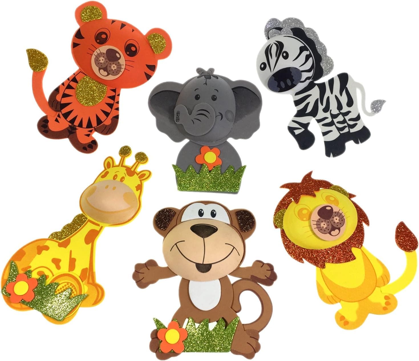 AVELLIM Jungle Animal Party Decorations, 12 Pcs Foam Safari Centerpieces - Wild Animals Cutouts for Baby Shower and Birthdays, Wall Décor