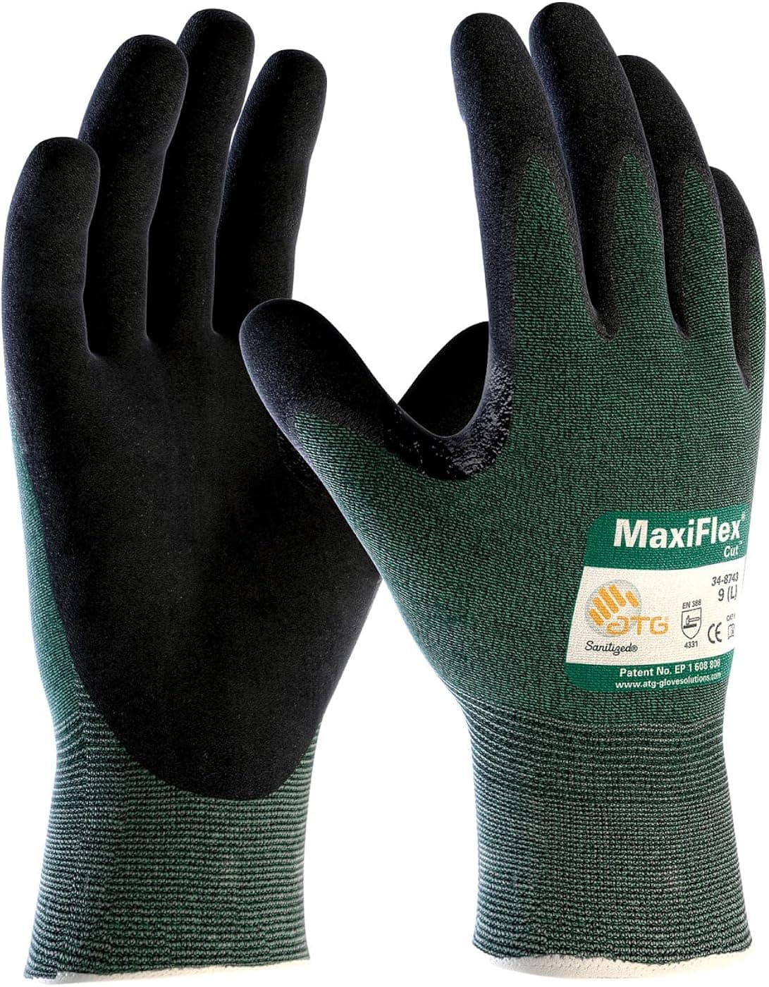 MaxiFlex Cut Resistant Nitrile Coated Work Gloves with Green Knit Shell and Premium Nitrile Coated Micro-Foam Grip