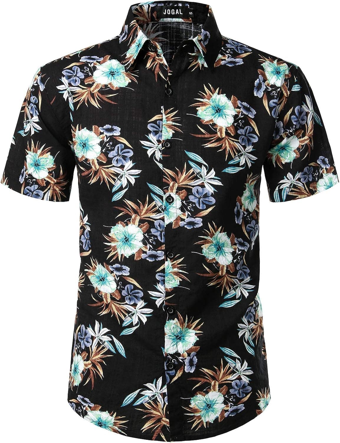 JOGAL Men's Flower Casual Button Down Short Sleeve Hawaiian Shirt
