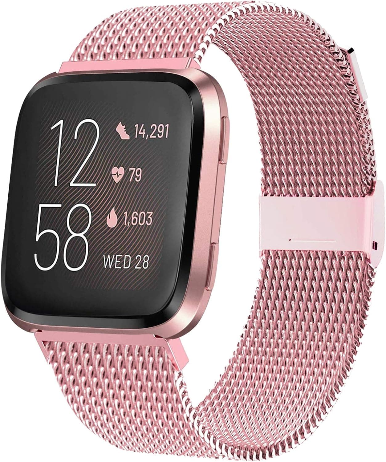 JuQBanke Bands Compatible for Fitbit Versa/Versa Lite Edition/Versa 2 Smart Watch for Women and Men,Metal Stainless Steel Replacement Wristbands for Fitbit Versa Smart Watch.Large,Rose Pink
