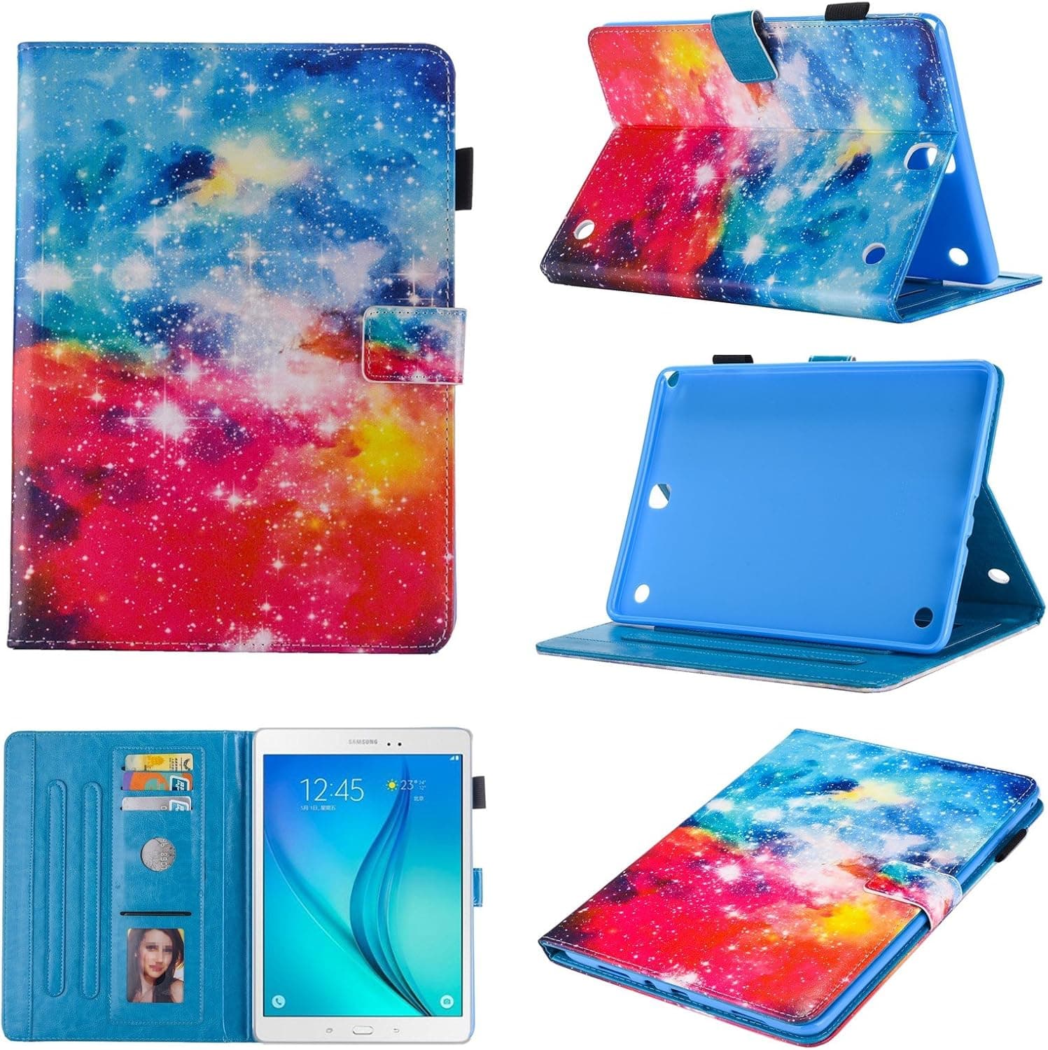 Galaxy Tab A 8.0 (T350) 2015 Case, Uliking Bling Spark PU Leather Wallet [Auto Wake/Sleep] Magnetic Flip Stand TPU Cover with Card Pencil Holder for Samsung Tab A 8.0 SM-T350/P350 2015,Starry Sky